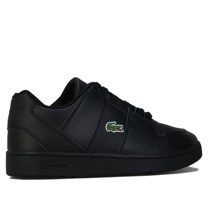 Junior Lacoste Thrill Trainers in black.- Leather uppers.- Lace up fastening.- Branding to tongue and heel.- Lacoste Croc logo embroidered to the sidewall.- Ortholite sockliner for comfort and odour control.- A punched vamp infuses sports inspiration.- Rubber outsole.- Leather upper  Textile linings  Synthetic sole.- Ref: 740SUJ001402H