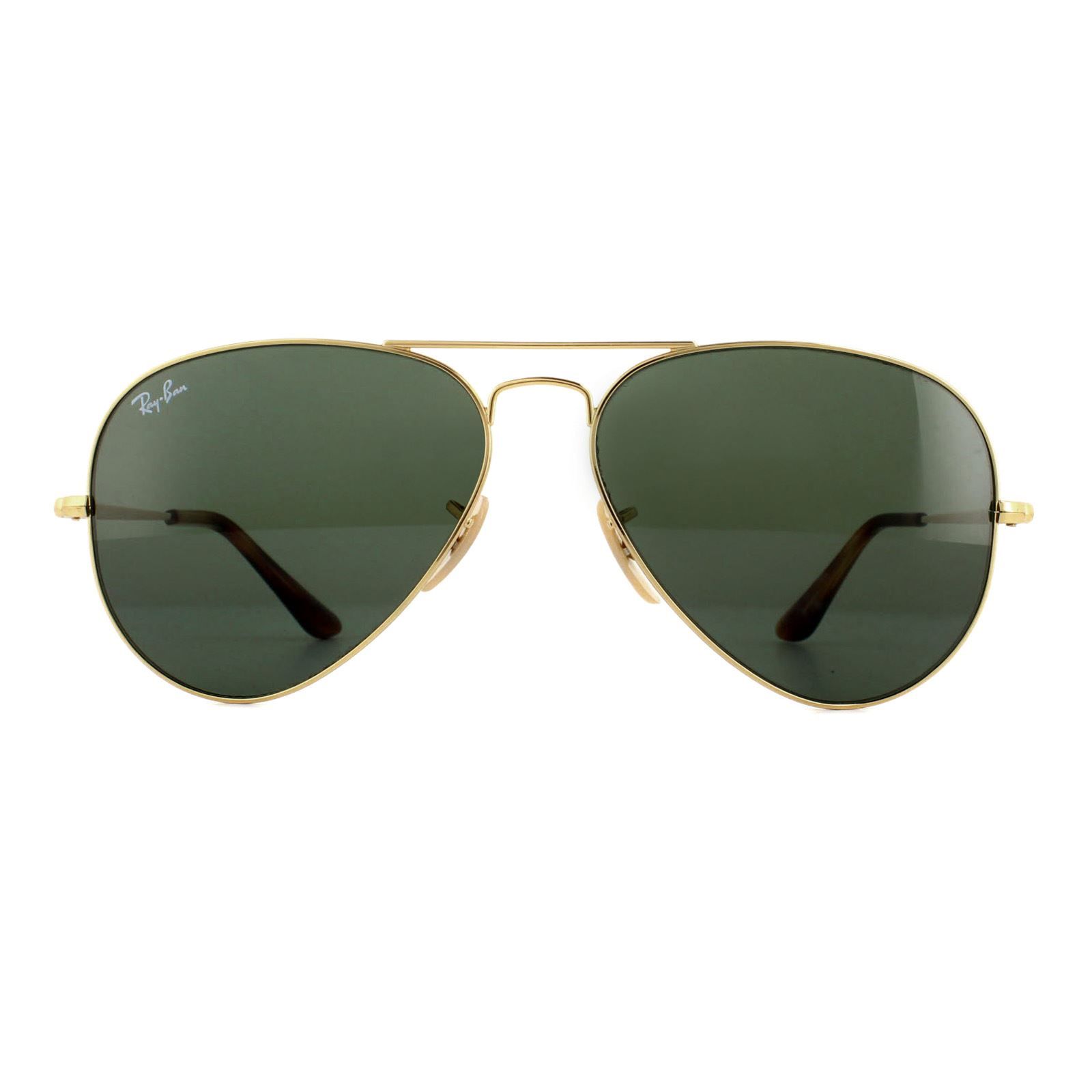 Ray-Ban Sunglasses Aviator Metal II RB3689 914731 Gold Green are an update of the classic Aviator. The 3689 are almost identical to the 3025 Aviator, but with new flat temples. The legendary Aviator is characterised by the iconic teardrop shaped lenses and double bridge. Plastic temple tips and adjustable nose pads ensure comfort and this model is available in two sizes; small and medium so you are guaranteed to find a pair that are perfect for you!