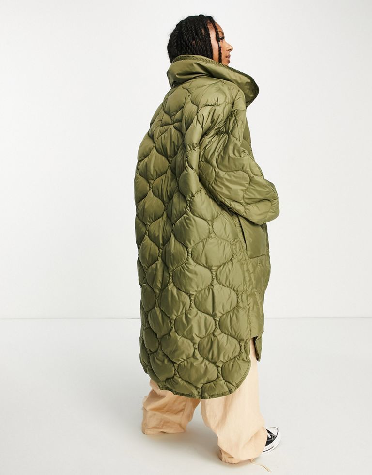 JJXX onion quilted longline coat in khakiGreen