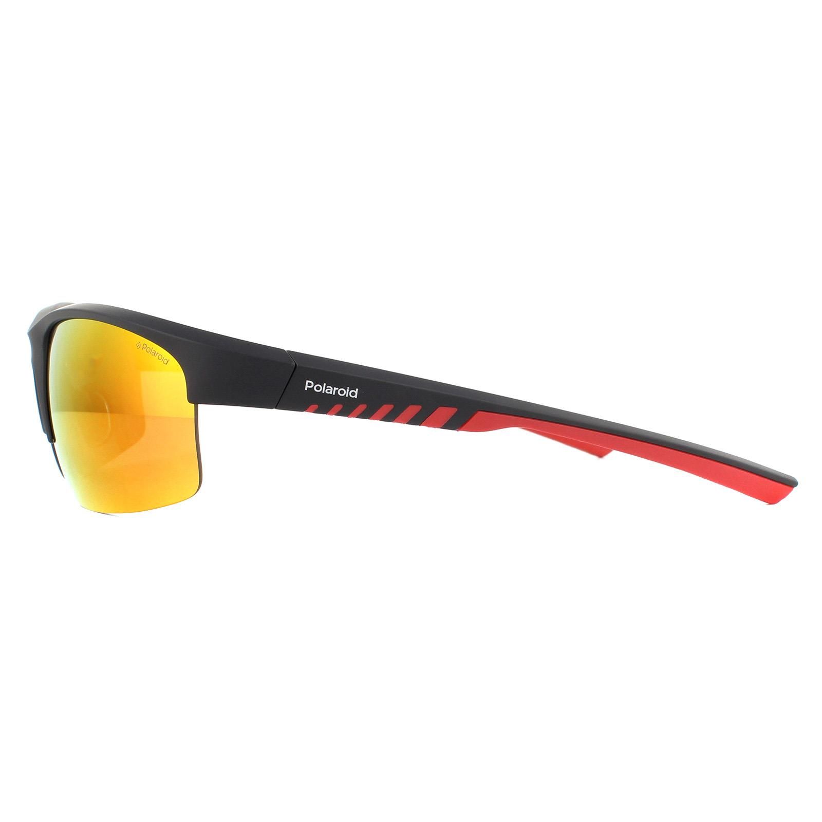 Polaroid Sport Sunglasses PLD 7018/N/S OIT OZ Black Red Red Mirror Polarized have a plastic frame in a semi rimless sport style and are designed for men. Polaroid's polarized lenses give superb glare protection for a fantastic price.