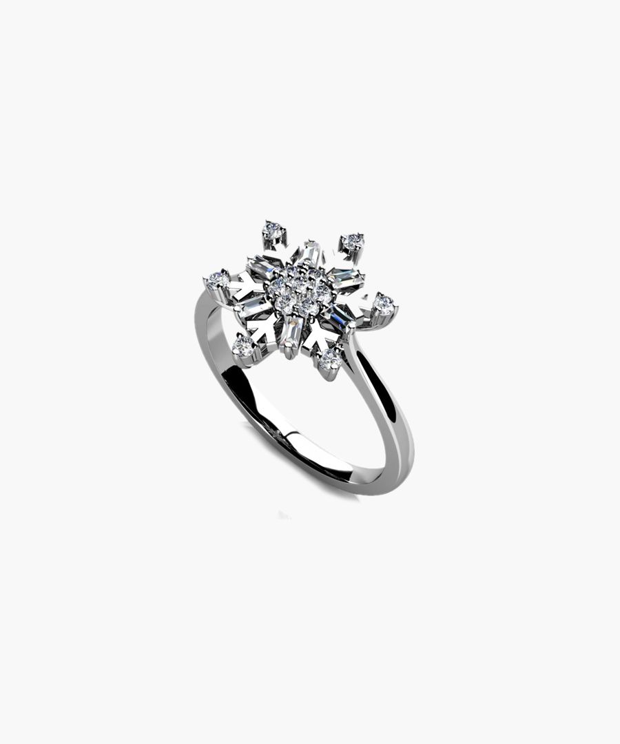 9k white gold and silver snowflake diamond ring