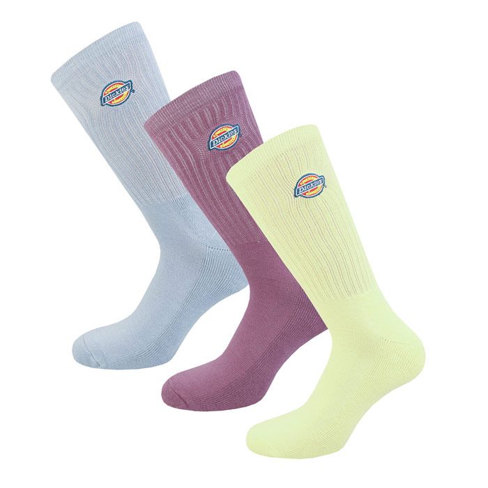 Dickies Valley Grove 3 Pack Socks in grey yellow.- Pack of three for switching up your style- Authentic ribbed ankle socks.- Embroidered iconic Dickies logo.- 77% Cotton  16% Polyester  3% Polyamide  3% Elastodiene  1% Elastane. Machine washable.- Ref: DK0A4X82B541