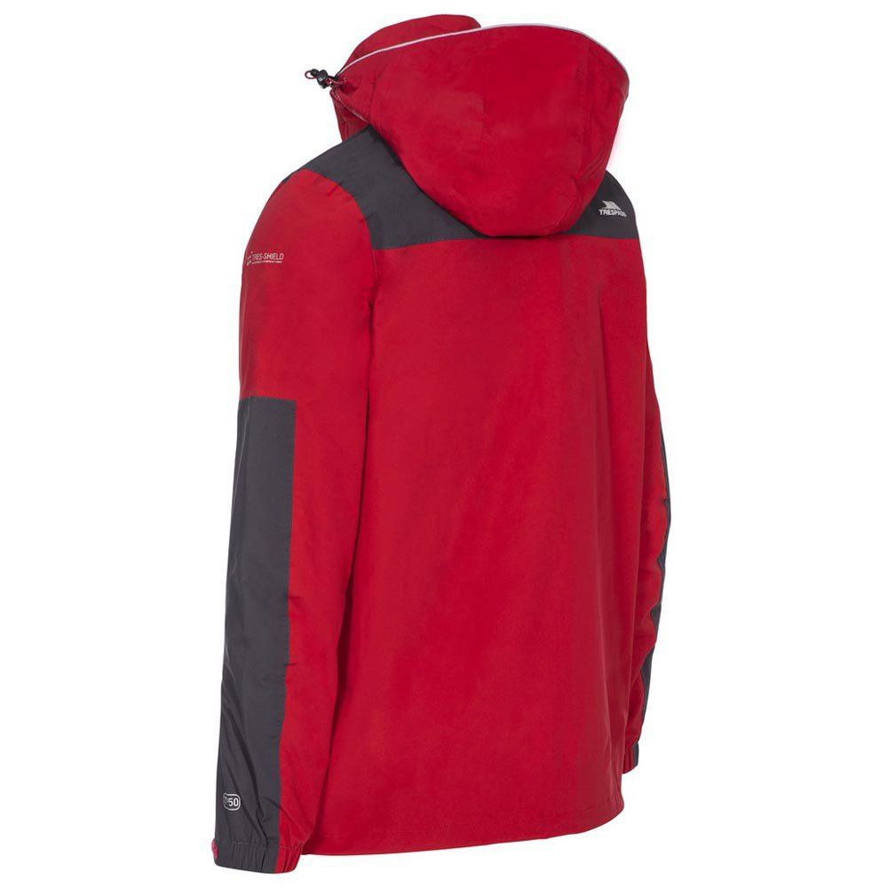 Shell: 100% Polyamide, PU coating, Lining: 100% Polyester. 2 zip pockets. Elasticated cuffs. Detachable zip off hood.  Chest sizes: s (35-37in), m (38-40in), l (41-43in), xl (44-46in) xxl (46-48in), 3xl (48-50in).