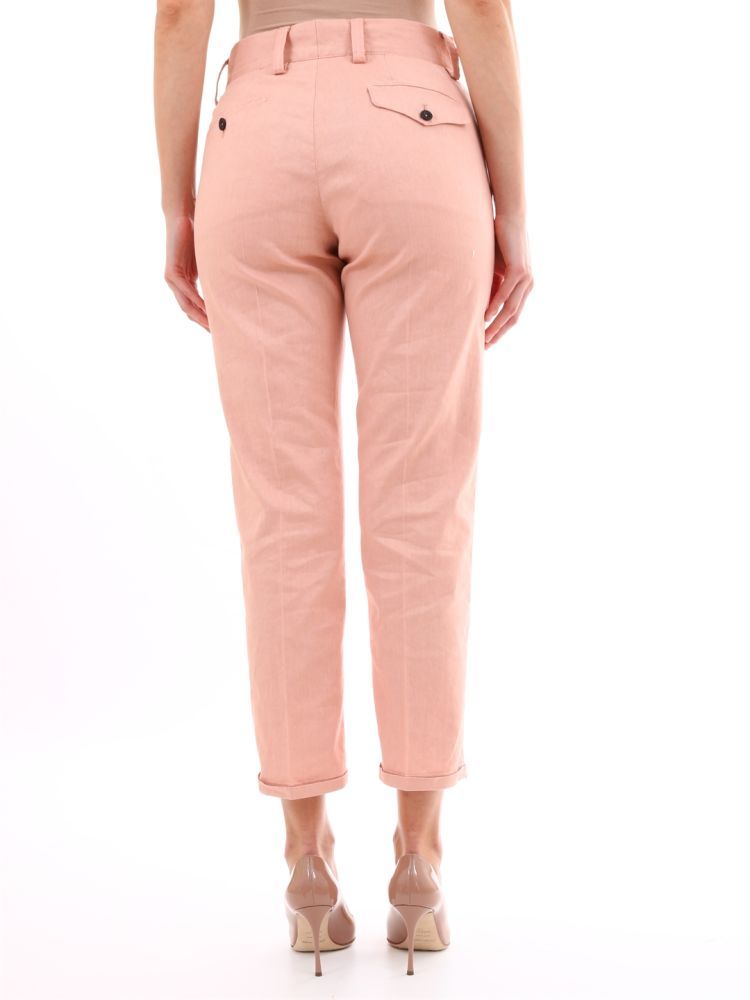 Pink trousers in linen and cotton blend. High waist bootcut model with back pockets and belt loops at the waist.The model is 1.78 high and wears size S / 40IT / 26US / 36FR / 8U