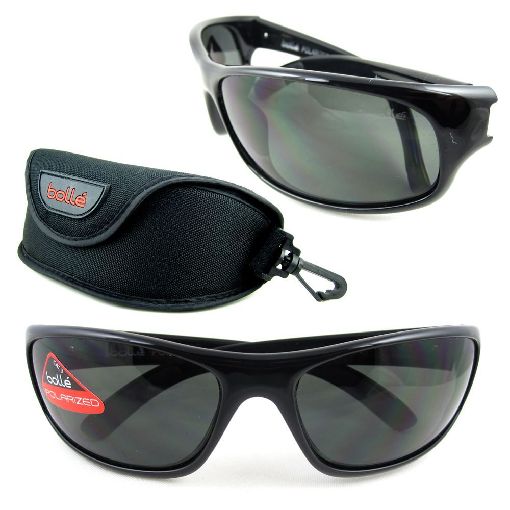 Bolle Wrap Mens Shiny Black Polarized Tns Sunglasses 0804