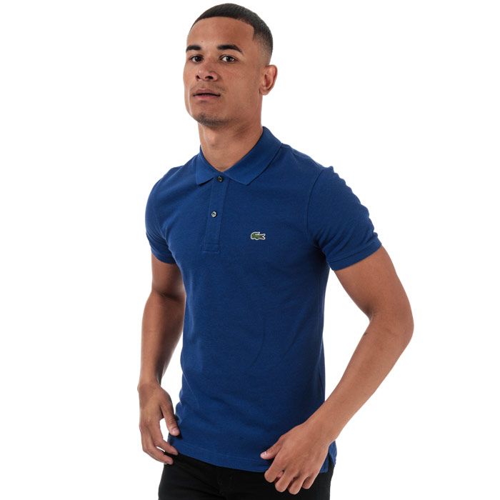 Mens Lacoste Slim Fit Petit Polo Shirt  Blue. <BR><BR>- Signature design. <BR>- Cotton pique combines comfort and elegance.<BR>- Slim fit.<BR>- Ribbed collar and armbands.<BR>- 2-button placket.<BR>- Green crocodile embroidered on chest. <BR>- Cotton 100%. Machine washable.<BR>- Ref: PH4012009Q8.