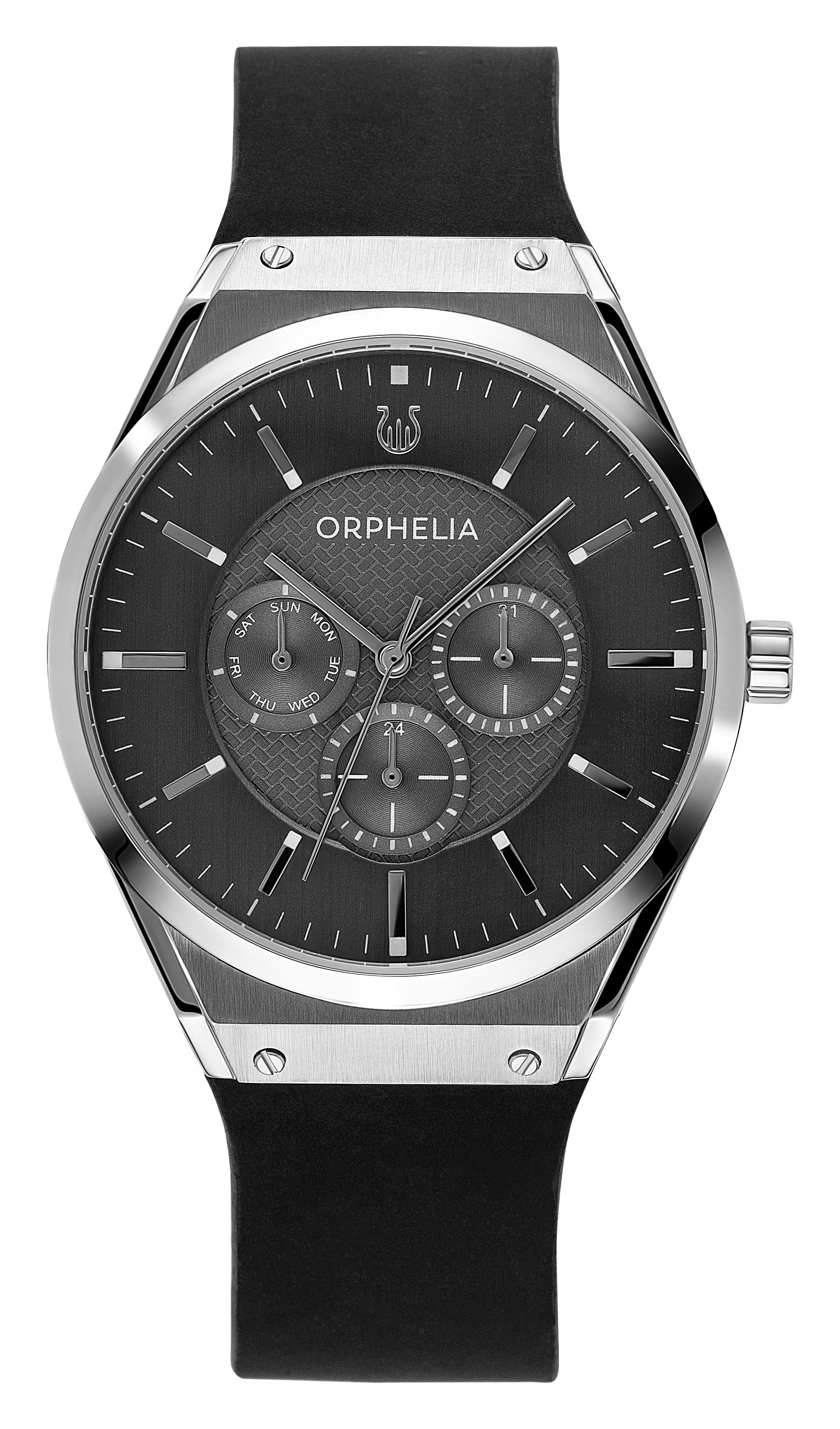 This Orphelia Saffiano Multi Dial Watch for Men is the perfect timepiece to wear or to gift. It's Silver 41 mm Round case combined with the comfortable Black Genuine Leather watch band will ensure you enjoy this stunning timepiece without any compromise. Operated by a high quality Quartz movement and water resistant to 3 bars, your watch will keep ticking. GREAT DESIGN: ORPHELIA Saffiano Multi dial watch with a Miyota Quartz movement includes a date display and has a very comfortable genuine leather strap. This watch features a 24 hour display. perfect for parties, date nights and wearing in the office. PREMIUM QUALITY: By using high-quality materials  Glass: Mineral Glass  Case material: Stainless steel  Bracelet material: Leather - Water resistant: 3 bars COMPACT SIZE: Case diameter: 41 mm  Height: 9 mm  Strap- Length: 22 cm  Width: 20 mm. Due to this practical handy size  the watch is absolutely for everyday use-Weight: 61 g