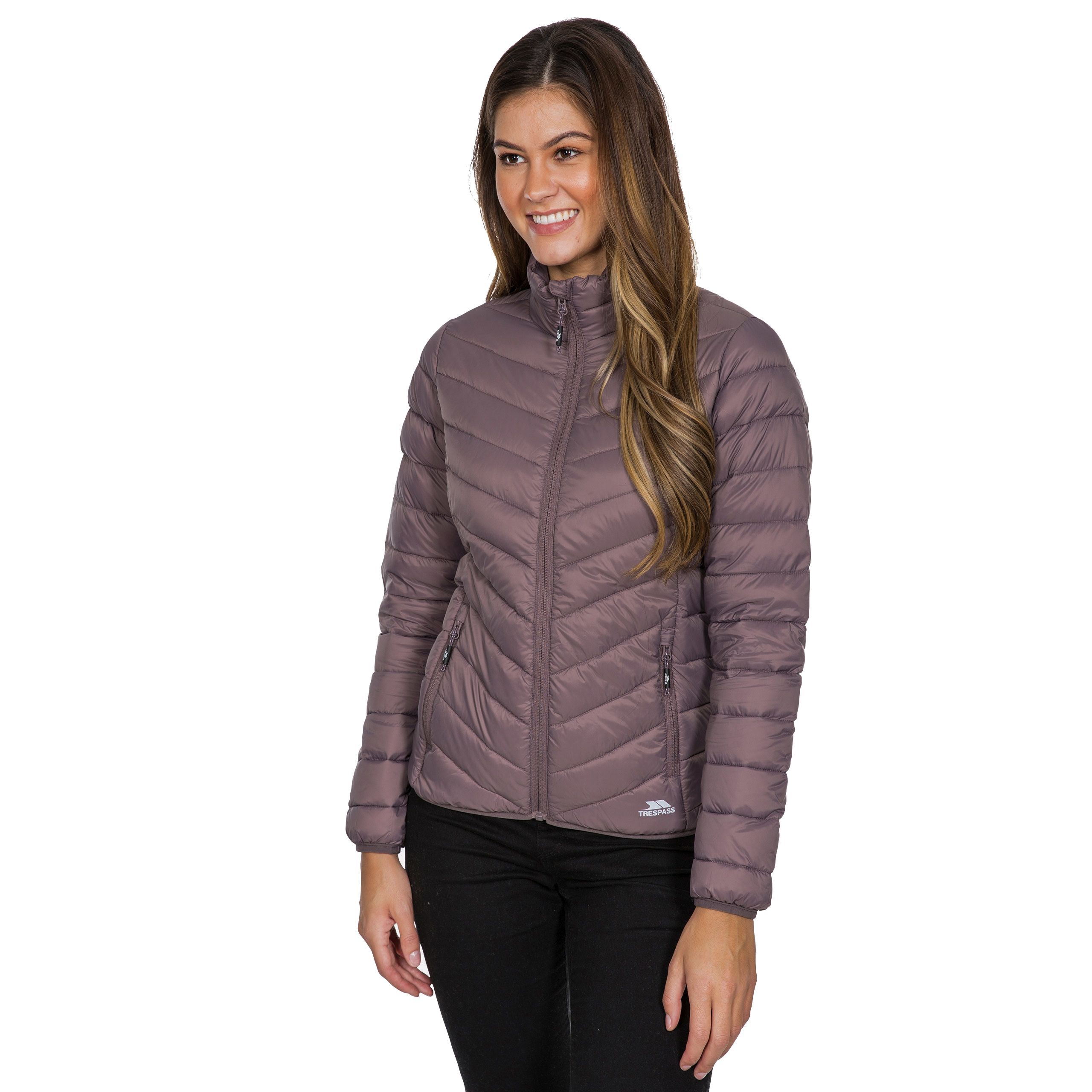 Ultra lightweight jacket. 2 lower zipped pockets. Low profile front zip. Matching binding at hem and cuffs. Stuff sack in pocket. Shell: 100% Polyamide, Lining: 100% Polyamide, Filling: 90% Down/10% Feather. Trespass Womens Chest Sizing (approx): XS/8 - 32in/81cm, S/10 - 34in/86cm, M/12 - 36in/91.4cm, L/14 - 38in/96.5cm, XL/16 - 40in/101.5cm, XXL/18 - 42in/106.5cm.