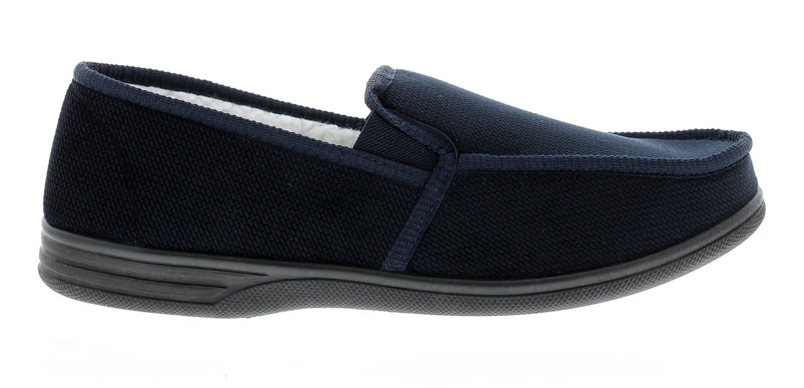 Wynsors Bernie Mens Slippers In Navy. Mens Twin Gusset Plush Slipper With Boa Fur Lining And Sock.Fabric UpperFabric LiningSynthetic SoleMens Twin Gusset Plush Slipper With Boa Fur Lining And Sock