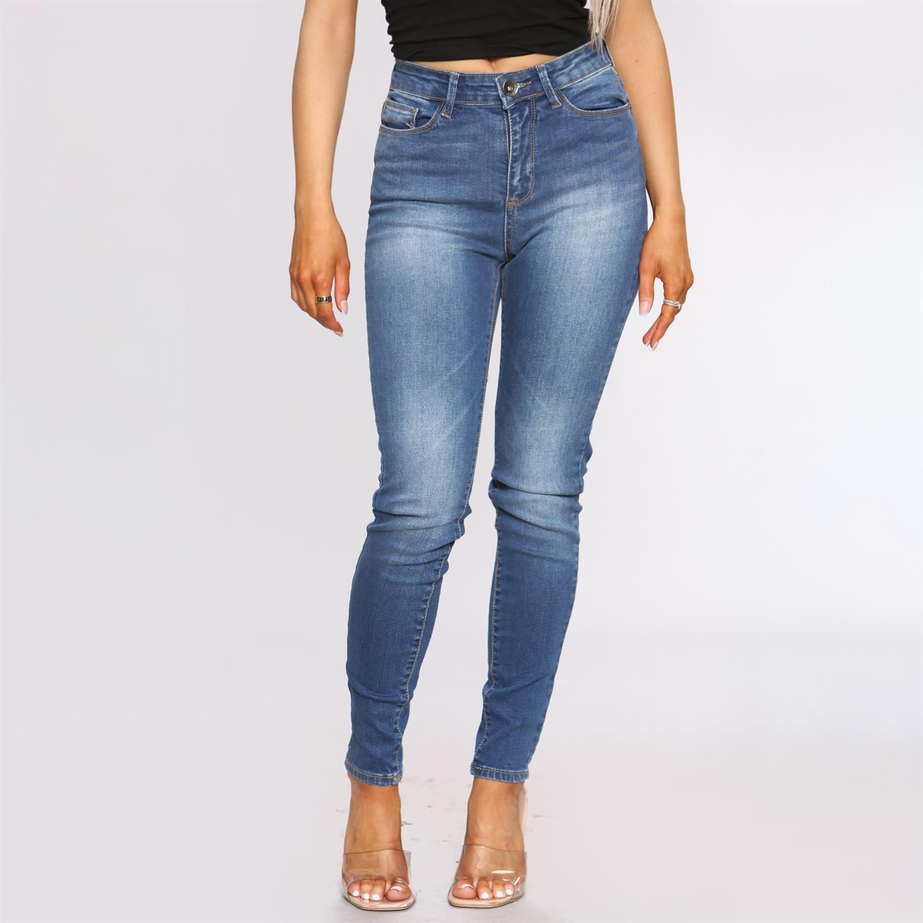 Enzo Womens Skinny Stretch Jeans, Slim Fitted Jeans With Faded Detail to Leg, Featuring 2 Front Pockets, 2 Back Pockets and 1 Coin Pocket, Zip Fly Fastening, 98% Cotton, 2% Elastane, Ideal for casual wear