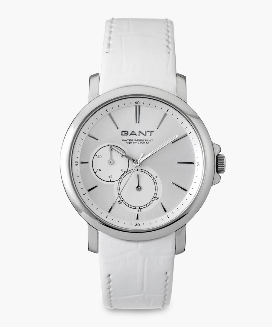 White and silver-tone watch