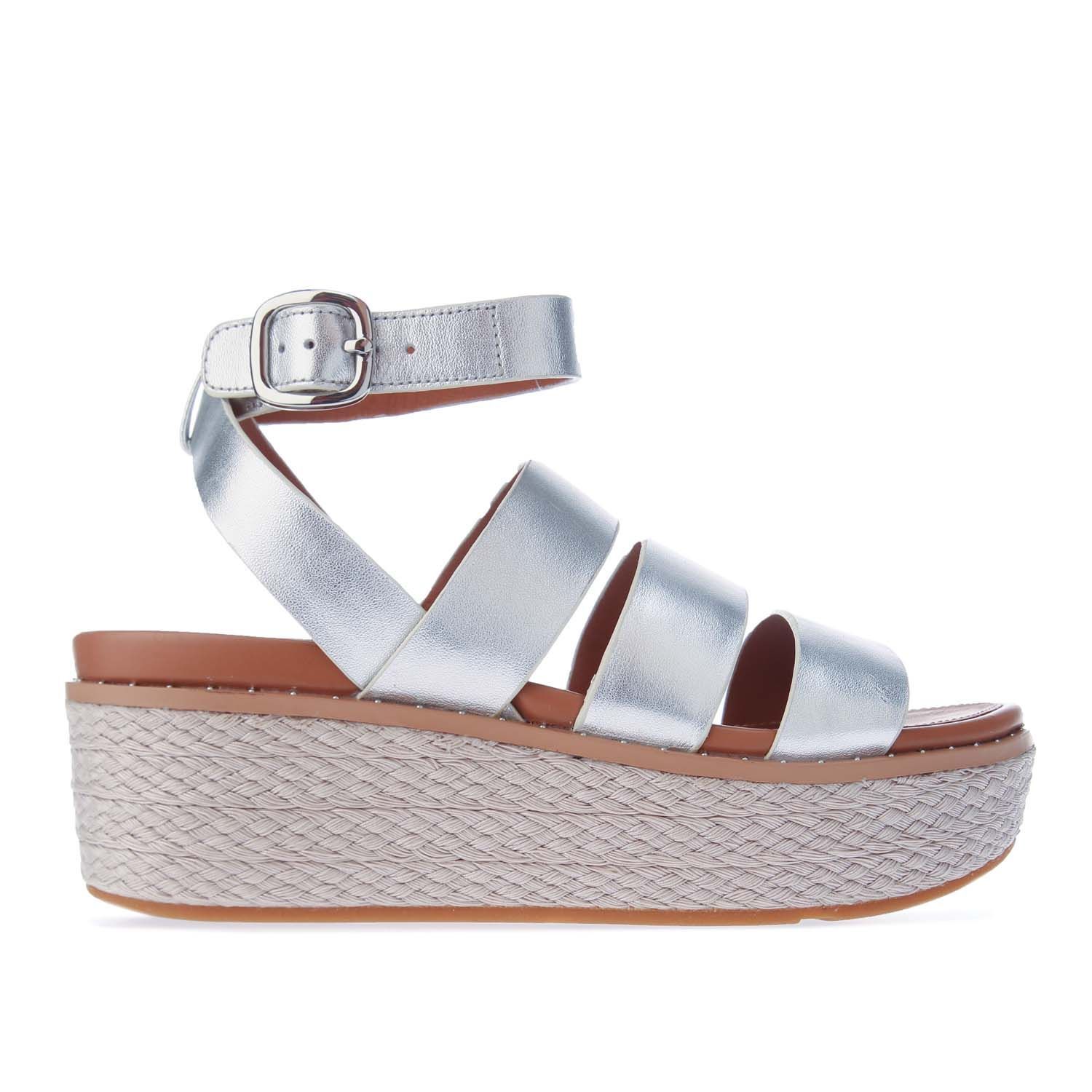 Women's Fitflop Eloise Back-Strap Espadrille Wedge Sandals in Silver