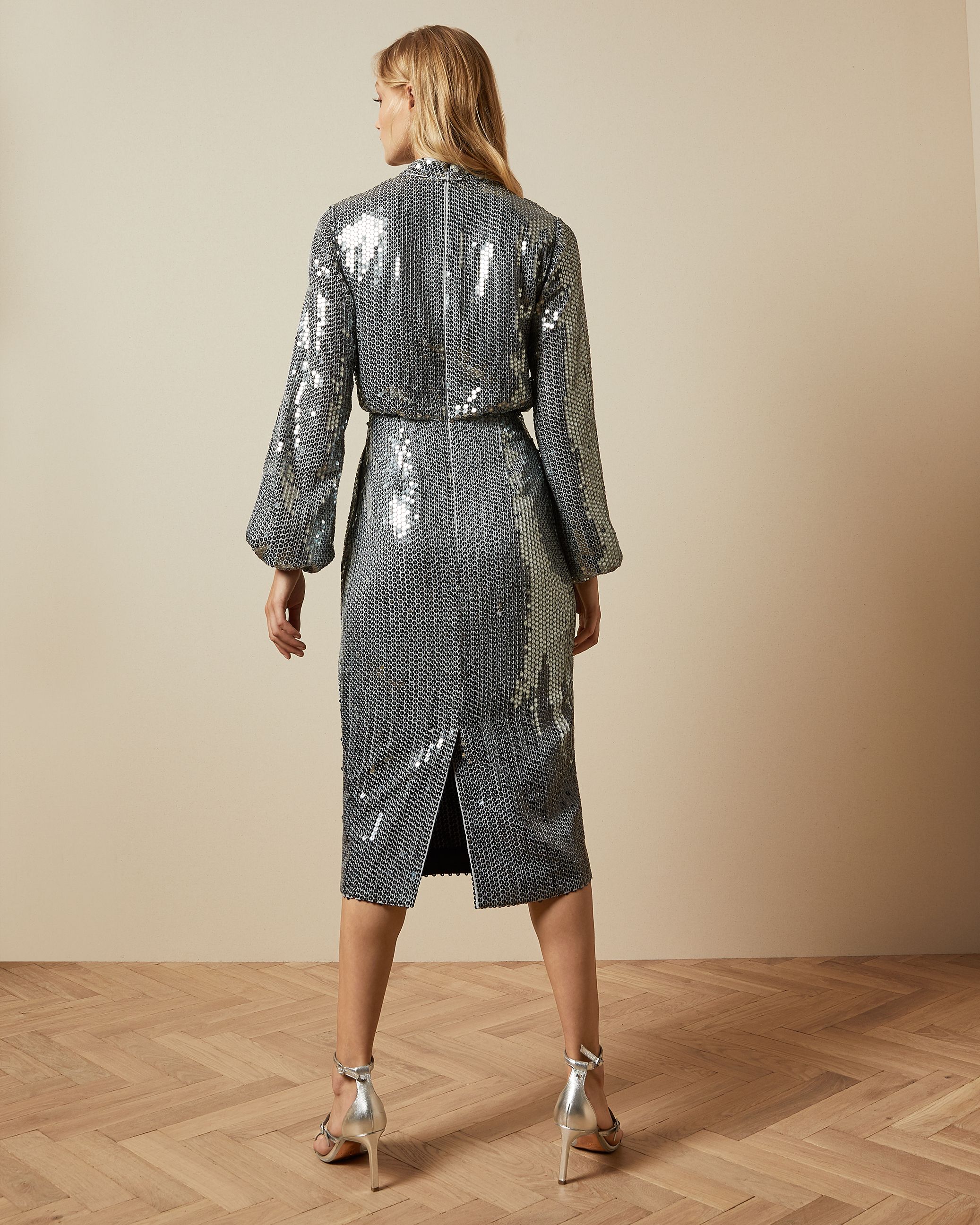 Long Sleeve Sequin Midi Dress