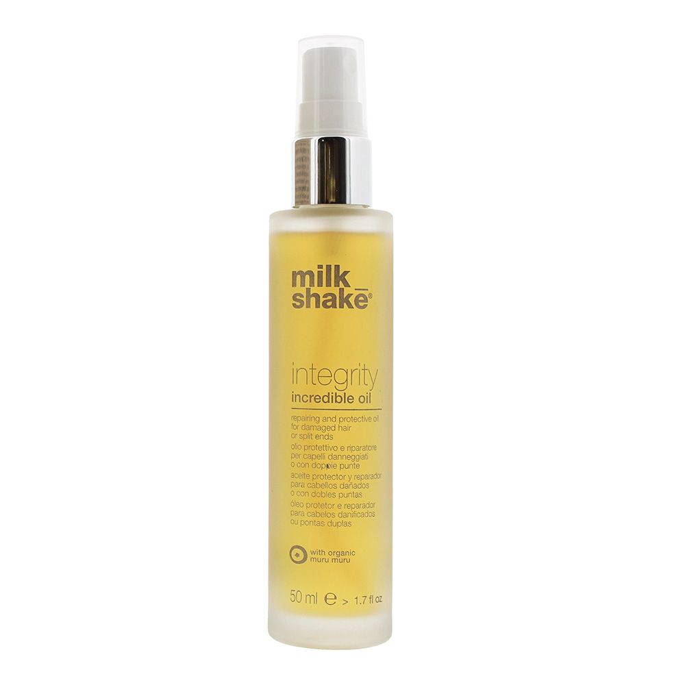 Milk_Shake Integrity Incredible Oil Hair Oil has been designed as a repairing and protective oil for damaged hair and split ends. The oil, which is to be used as a leave n treatment, produces a protective film which helps protect the hair from the heat of blow drying, straightening and other stressors. The oil contains organic Argan oil, Shea Butter, organic Muru Muru butter and vitamin E, which work together to detangle hair, provide nourishment, seal the cuticle and prevent split ends.