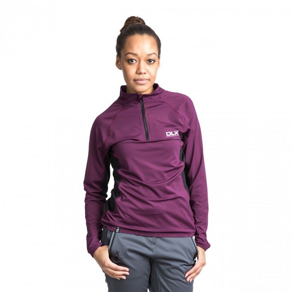 1/2 zip neck. Long sleeves. Contrast underarm panels. Stretch binding at hem and cuffs. Quick dry. 80% Polyester/20% Elastane. Trespass Womens Chest Sizing (approx): XS/8 - 32in/81cm, S/10 - 34in/86cm, M/12 - 36in/91.4cm, L/14 - 38in/96.5cm, XL/16 - 40in/101.5cm, XXL/18 - 42in/106.5cm.