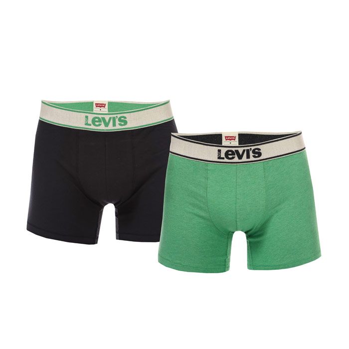 Mens Levis 2 Pack Boxer Shorts in Green Black<BR><BR>- One pair green  one pair black<BR>- Comfortable elastic waistband<BR>- Super soft cotton stretch<BR>- No ride up leg opening<BR>- Branding to waistband<BR>- 95% Cotton  5% Elastane. Machine Washable<BR>- Ref: 995001001569<BR><BR>We regret that underwear is non-returnable due to hygiene reasons