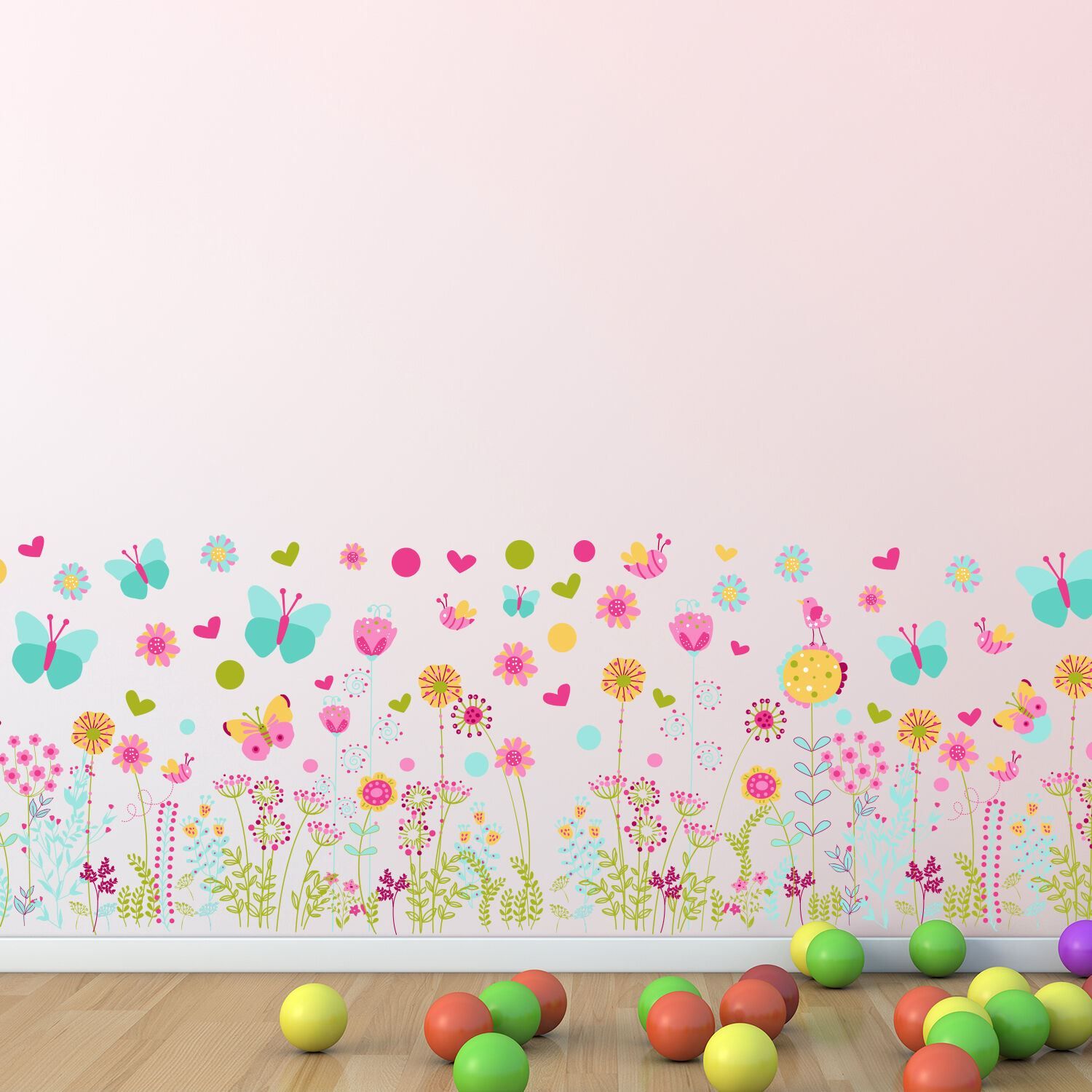 - Every summer has its own story, and ours starts with colourful flowers and beautiful butterflies. 
- This skirting will change your room into a place of joy happiness and summertime.
- Walplus high quality self-adhesive stickers are quick to apply, and can be easily removed and repositioned. 
- It will not damage or leave stains on your wall. Simply peel and stick to any smooth or even surface. 
- Please only attach to the painted surface at least three weeks after painting and clean the surface prior to application. 
- The package includes: 2 sheets of 30cm x 60cm. The finishing size is 28cm x 110cm - less or more, depending on your preferences.