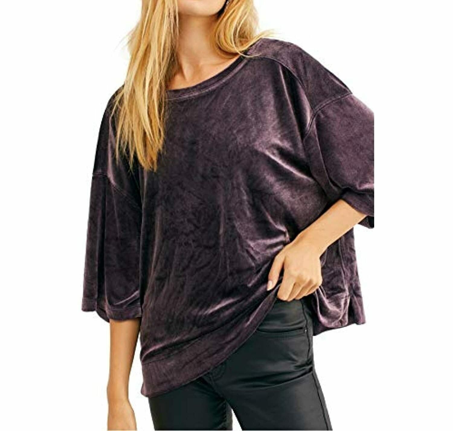 Color: Purples Size Type: Regular Size (Women's): L Sleeve Length: Short Sleeve Type: T-Shirt Style: Knit Top Neckline: Round Neck Pattern: Solid Theme: Classic Material: Polyester