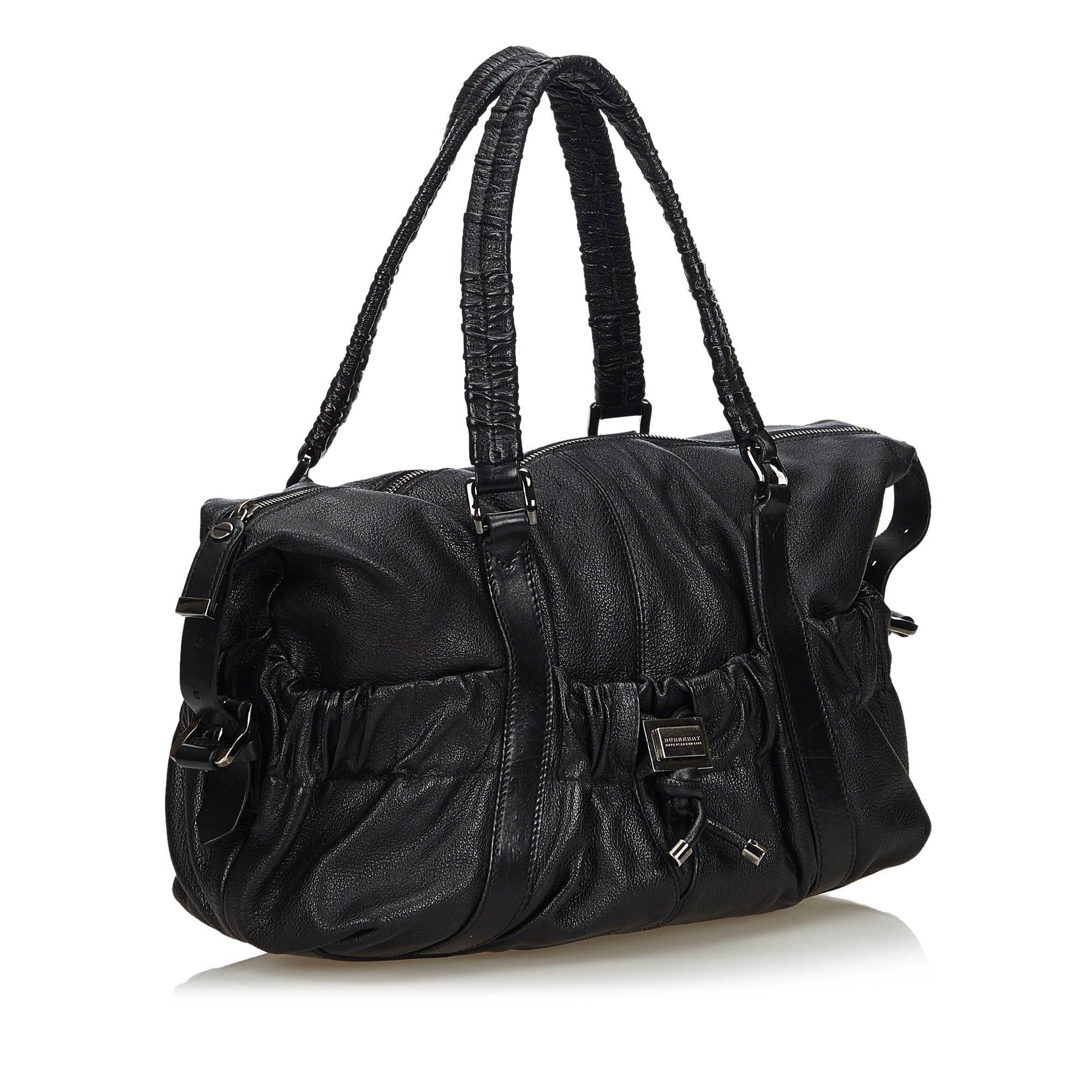 Vintage Burberry Leather Shoulder Bag Black