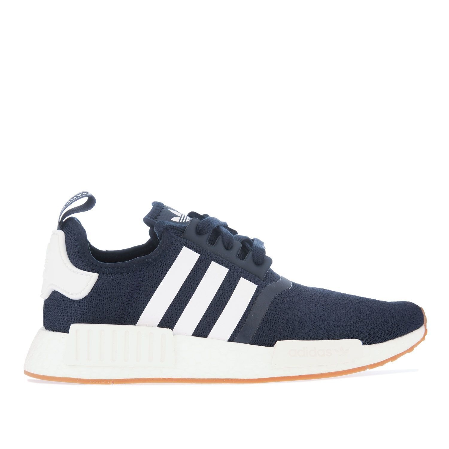 adidas originals nmd_r1 trainers in white with navy stripes