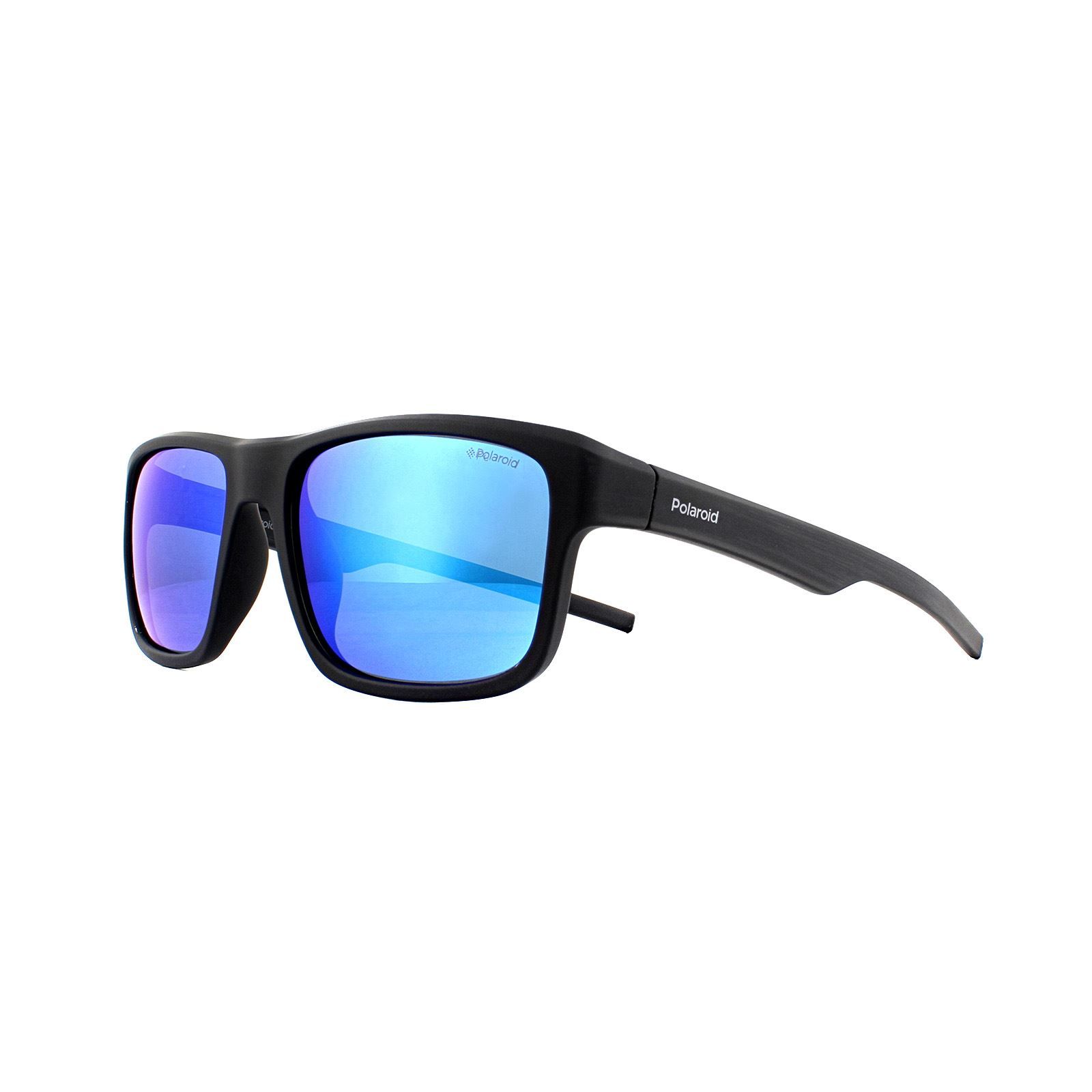 Polaroid Rectangle Mens Matte Black Grey Blue Mirror Polarized Sunglasses 8640