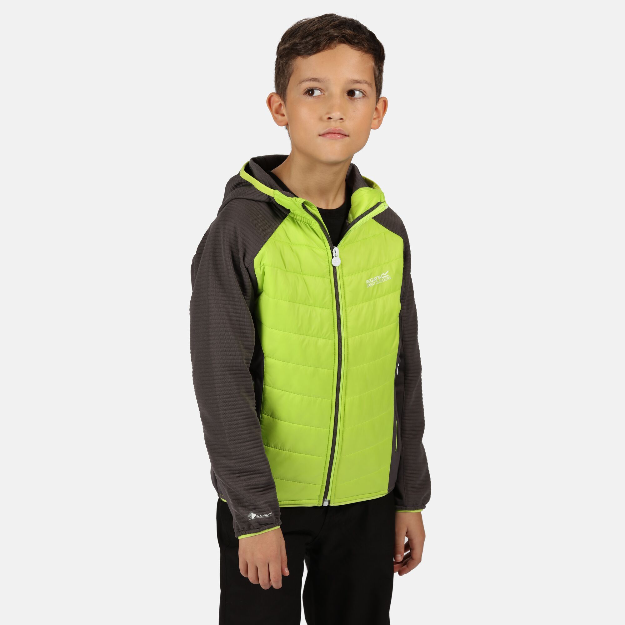 Material: 100% Polyester. Design: Quilted. Compressible, Lightweight. Fabric Technology: Lightweight, Stretch. Cuff: Elasticated. Neckline: Hooded. Sleeve-Type: Long-Sleeved. Pockets: 2 Front Pockets. Fastening: Zip.