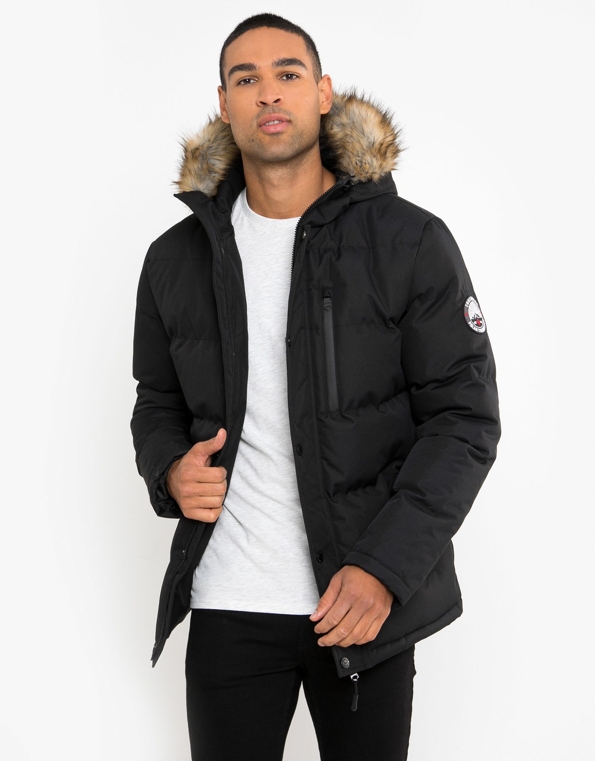 Threadbare Arnwood Black Plain Padded Jacket