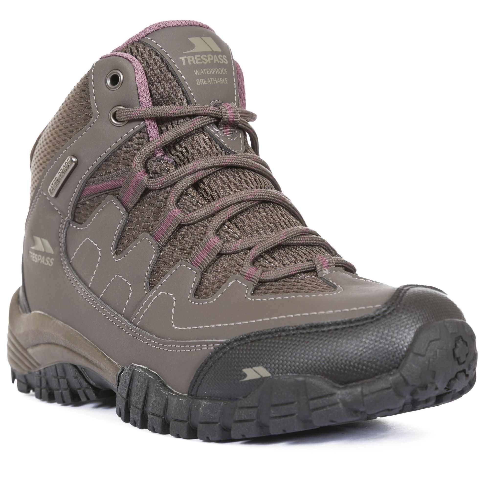 Mid cut walking boot. Waterproof and breathable membrane. Ankle supportive cushioned collar and tongue. Protective and durable toe and heel guard. Arch stabilising and supportive steel shank. Upper: PU/mesh. Lining: mesh. Insole: EVA. Outsole: rubber/TPR.