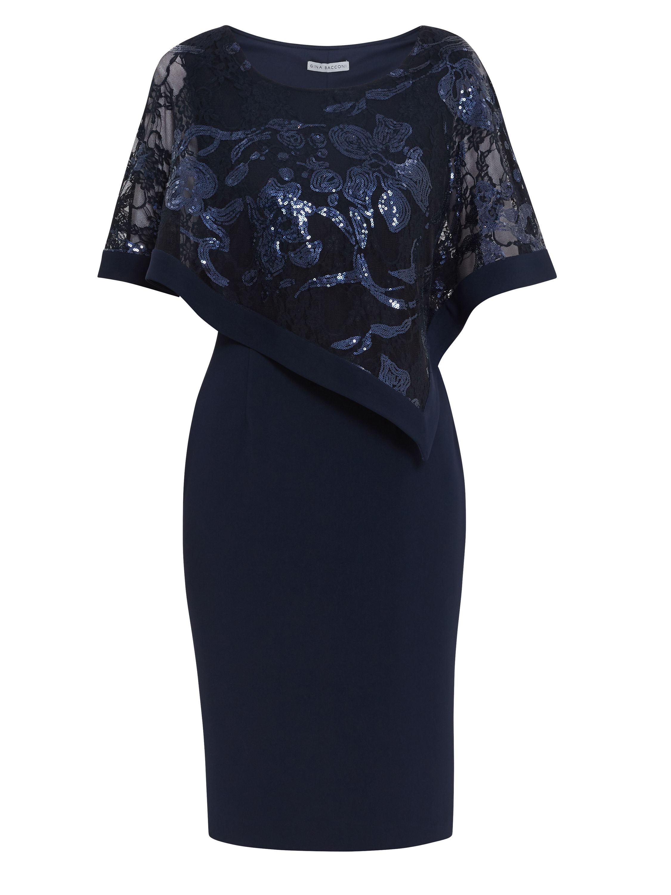 Gina Bacconi Evana Dress with Lace Cape in Blue_Navy