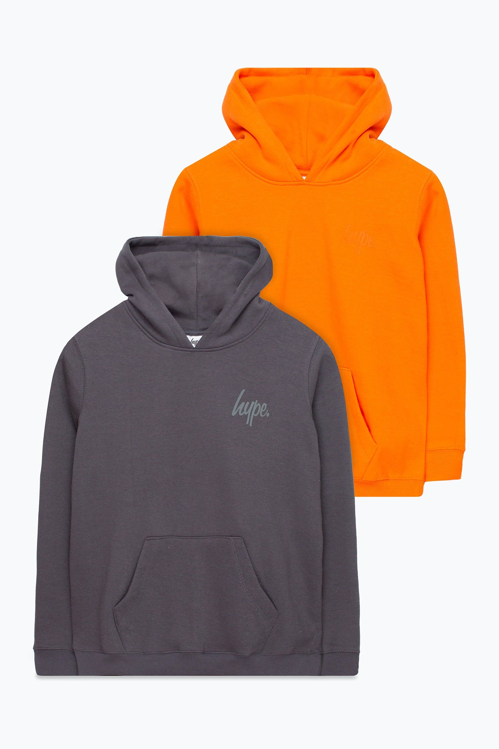 The HYPE. Kids Pullover Hoodie set is your new go-to jumper. Featuring supreme comfort with a fixed hood, kangaroo pocket and fitted hem and cuffs. Designed in a unisex kids pullover shape paired with a genderless design. This is a two pack. Machine washable.