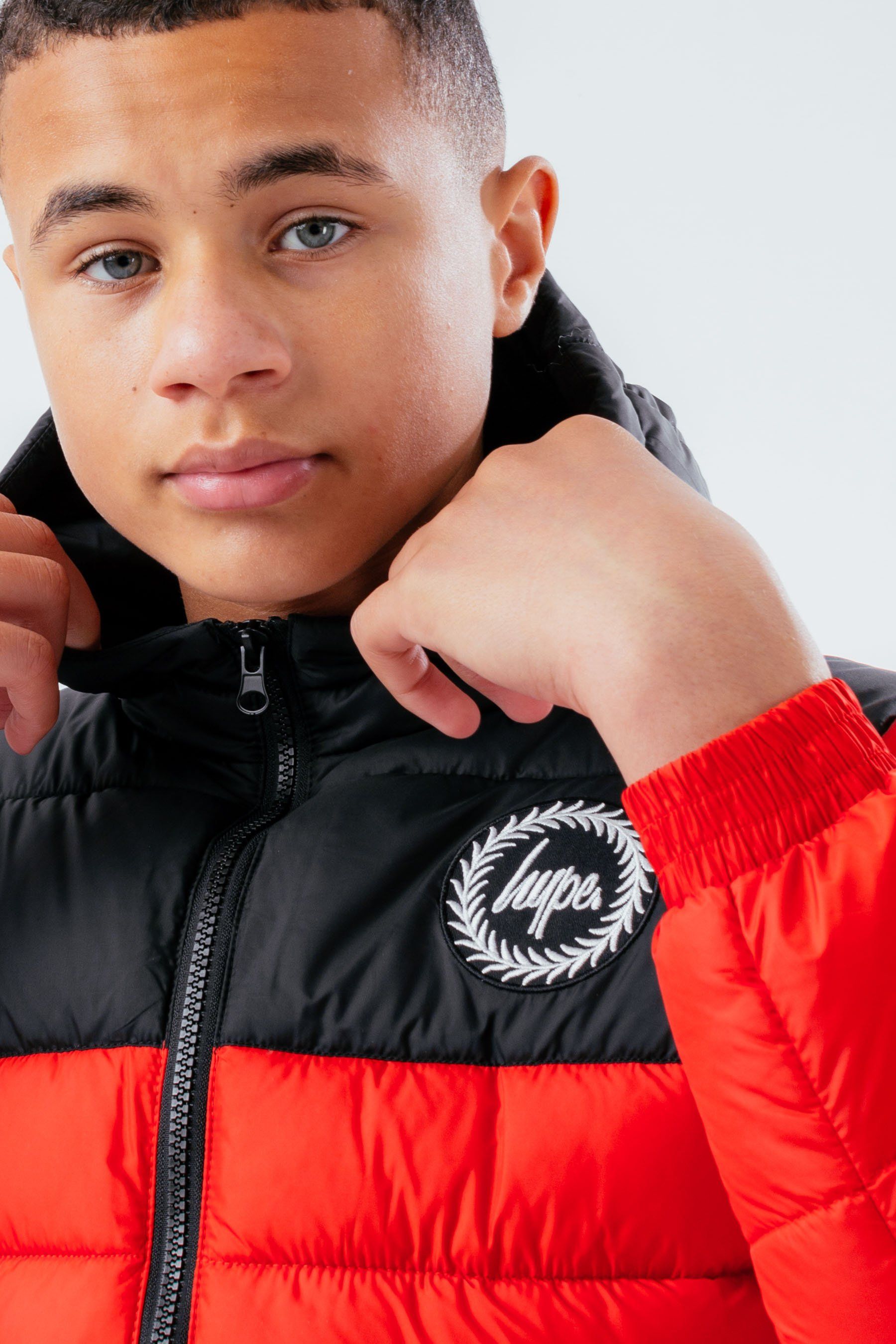 Hype Red Colour Block Kids Puffer Jacket