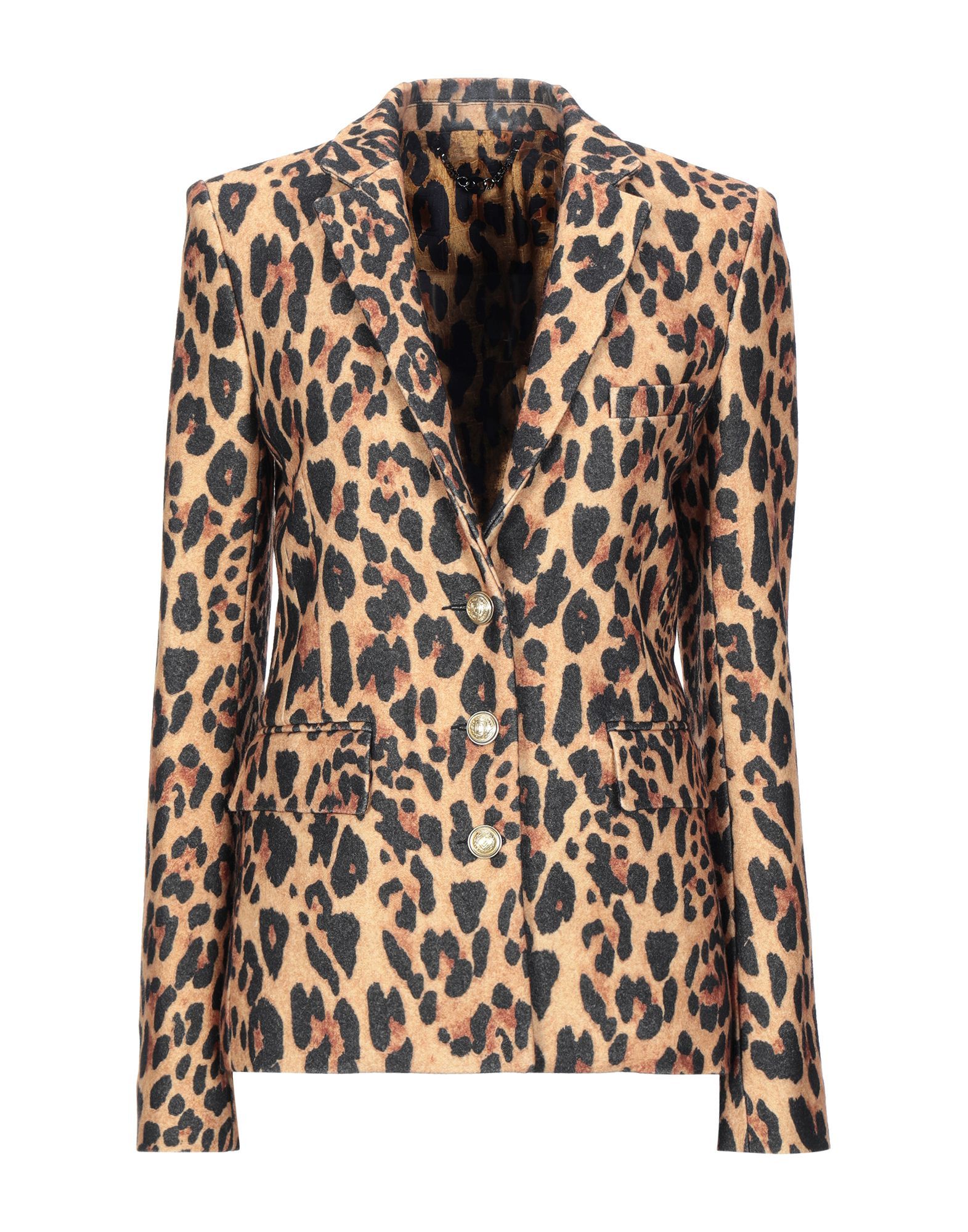 baize, no appliqués, leopard-print, multipockets, single chest pocket, two inside pockets, button closing, lapel collar, single-breasted , long sleeves, fully lined, back split