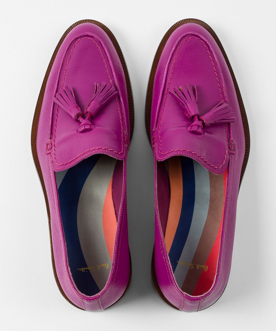 Purple leather tassel loafers