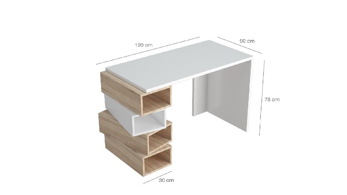This modern and functional desk is the perfect solution to make your work more comfortable. Suitable for supporting all PCs and printers. Thanks to its design it is ideal for both home and office. Easy-to-clean and easy-to-assemble mounting kit included. Color: White, Sonoma | Product Dimensions: W120xD60xH75 cm | Material: Melamine Chipboard | Product Weight: 39,10 Kg | Supported Weight: - | Packaging Weight: 42,00 Kg | Number of Boxes: 1 | Packaging Dimensions: W129xD69xH12 cm.