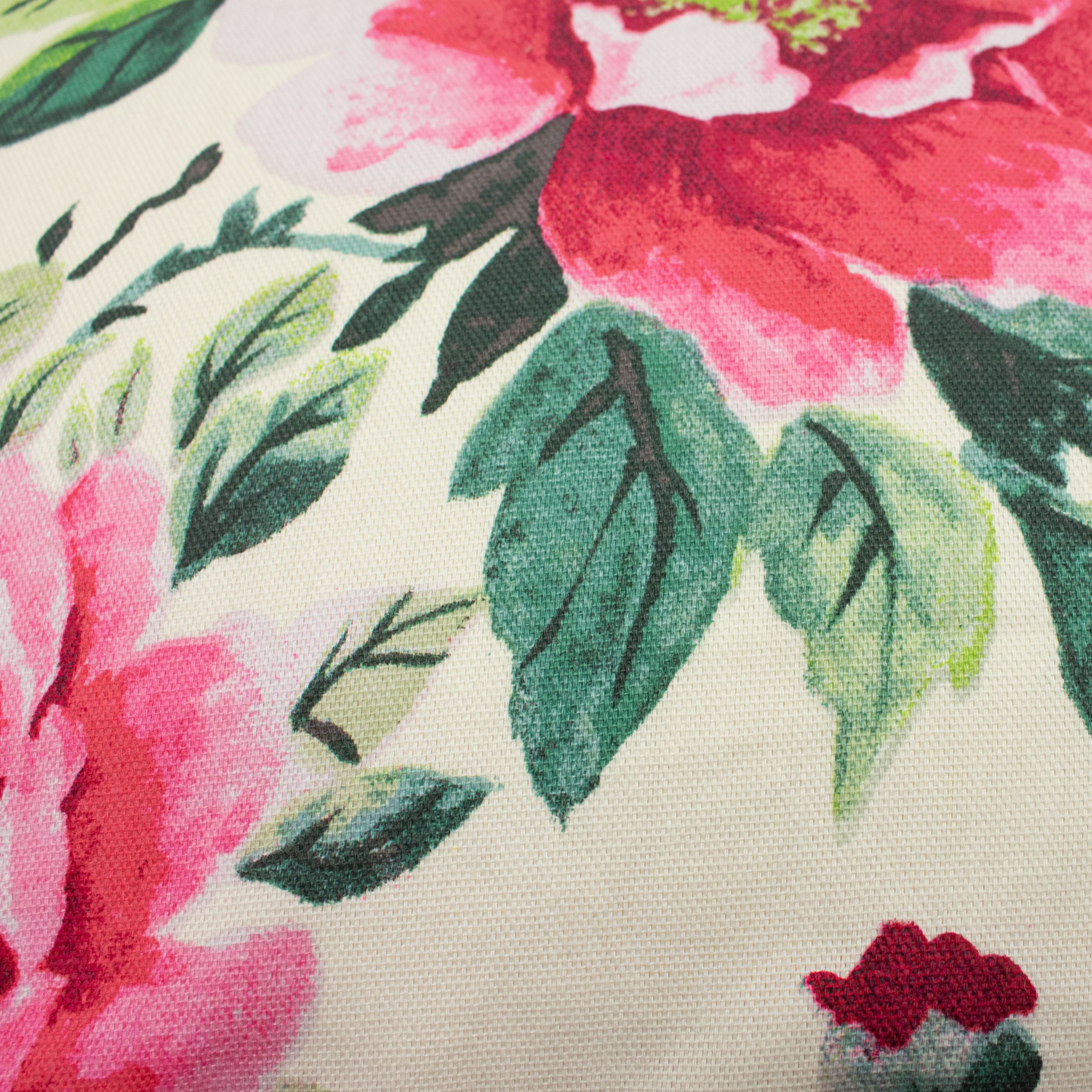 This cushion fits well within the theme of contemporary taking on classic. Inspired by English country gardens the floral print showcases a list of vibrant colours and an array of beautiful shades. Printed on a cotton-mix base, this cushion boats contrasting coloured piped edges – allowing the design to fit well within any décor in the home.