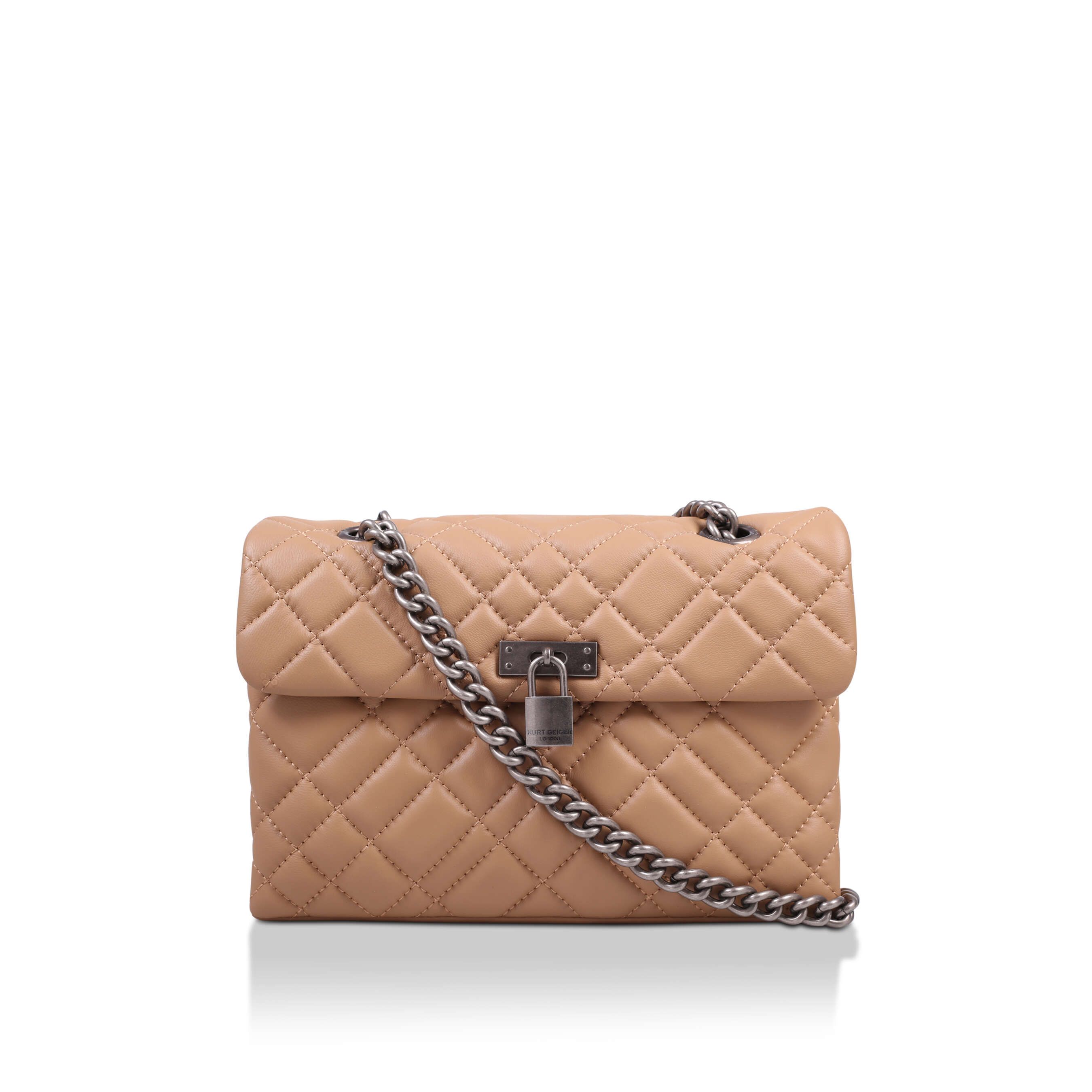 KGL Brixton Lock Bag is a leather quilted bag in camel, with the option of wearing on the shoulder or across the body.