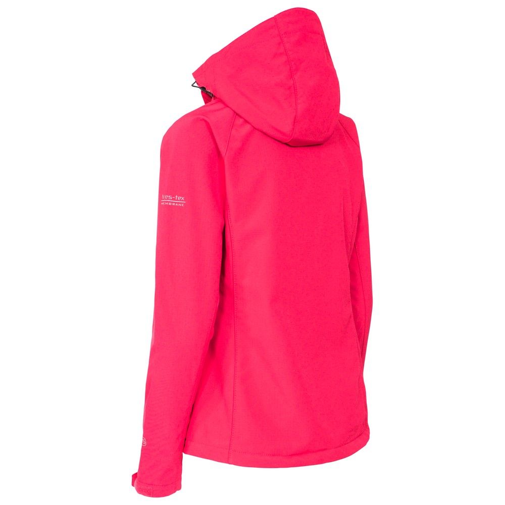 Waterproof jacket with adjustable zip off hood. Contrast zips. 3 low profile zip pockets. Flat cuff with tab adjuster. Chin guard. Drawcord at hem. Waterproof 8000mm, breathable 3000mvp, windproof. 94% polyester, 4% elastane, TPU membrane. Trespass Womens Chest Sizing (approx): XS/8 - 32in/81cm, S/10 - 34in/86cm, M/12 - 36in/91.4cm, L/14 - 38in/96.5cm, XL/16 - 40in/101.5cm, XXL/18 - 42in/106.5cm.