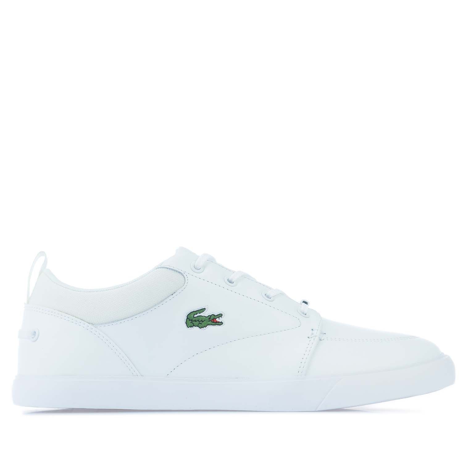 Mens Lacoste Bayliss Trainers in white.- Synthetic leather upper.- Lace up fastening.- Lace detail to the heel.- Ortholite® insole.- Tonal embroidered tongue branding.- Embroidered branding. - Rubber sole.- Leather upper  Textile lining  Synthetic sole.- Ref: 743CMA004821G