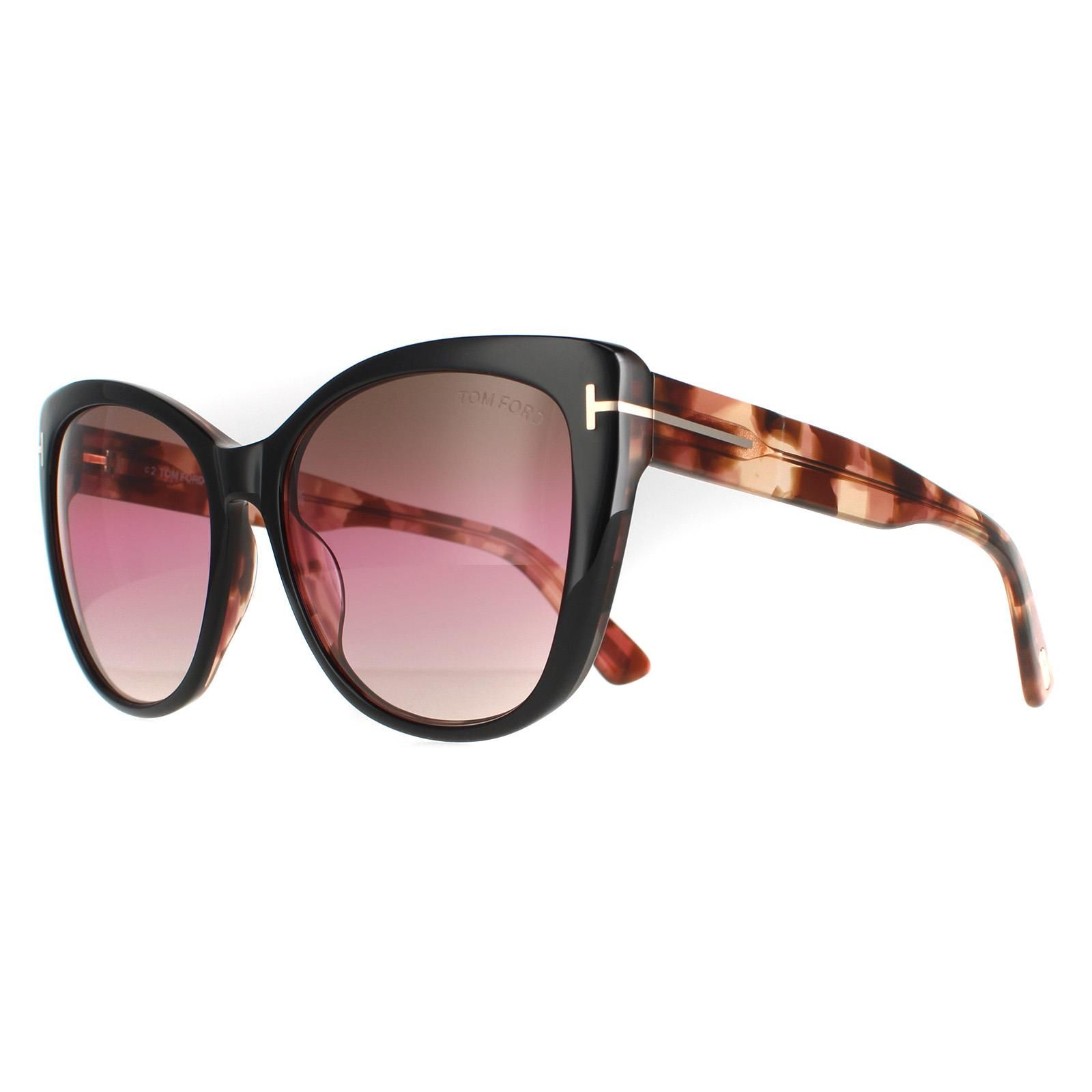 Tom Ford Cat Eye Womens Black and Havana Brown Pink Gradient FT0937 Nora Sunglasses are a gorgeous cat eye design crafted from chunky acetate and embellished with the Tom Ford T logo on the temples.