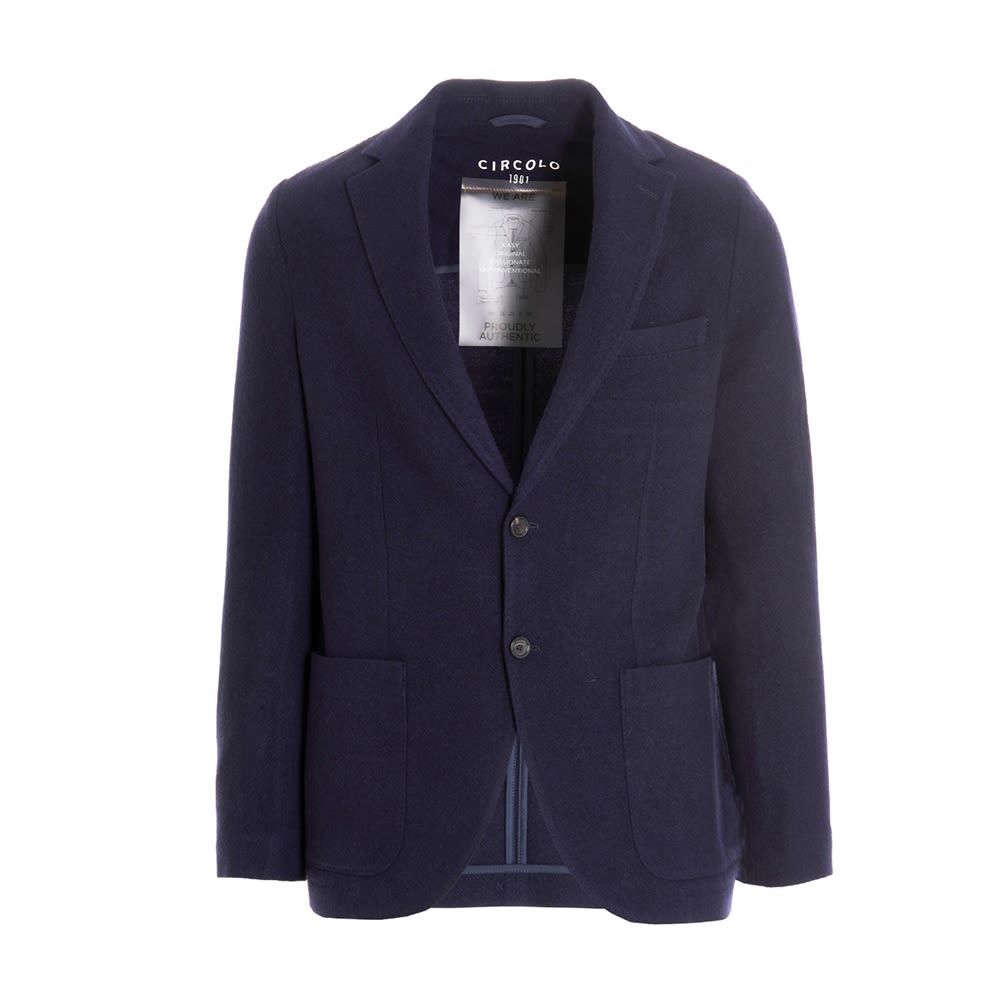 Single-breasted blazer in blue wool and cashmere blend with two buttons, mirror lapels, pockets, two back splits and slim fit.