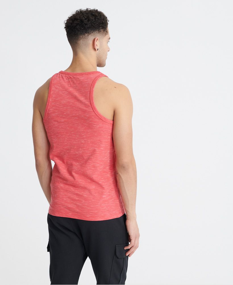 Superdry men's Vintage embroidery vest top from the Orange Label range. A sleeveless vest featuring ribbed trims, and finished with an embroidered Superdry logo on the chest. Pair this vest top with shorts or jeans for a relaxed look.