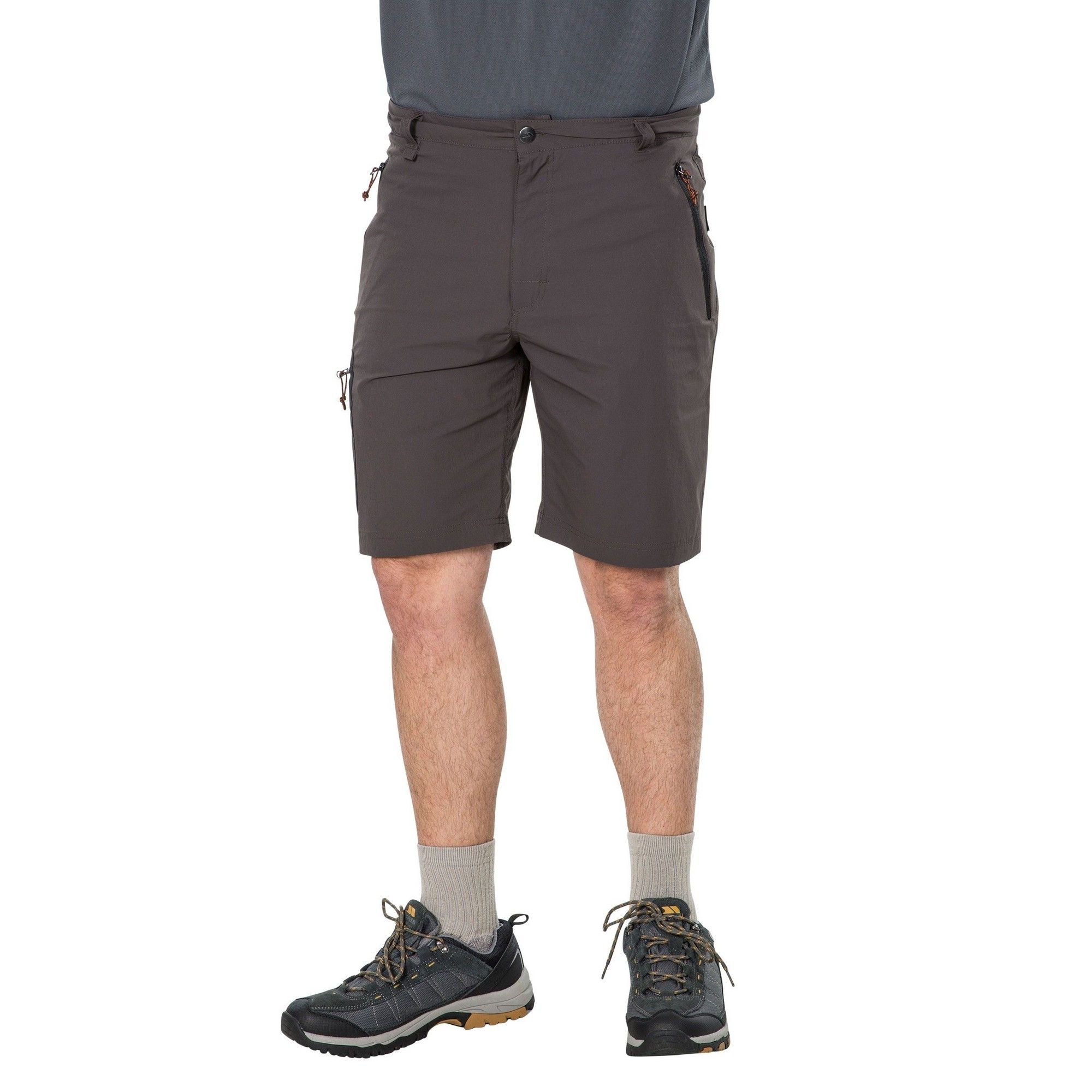 Flat waist with belt loops. 2 zip side entry pockets. 1 rear concealed zip pocket. 1 lower leg zip patch pocket. Quick dry. Comfort stretch. UV 40+. 85% Polyester, 15% Elastane. Trespass Mens Waist Sizing (approx): S - 32in/81cm, M - 34in/86cm, L - 36in/91.5cm, XL - 38in/96.5cm, XXL - 40in/101.5cm, 3XL - 42in/106.5cm.