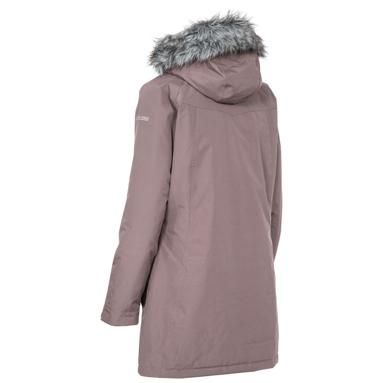 Padded. Printed lining. 2 zip pockets. Detachable zip off hood. Zip off faux fur hood trim. Adjustable cuffs. Longer length. Waterproof 5000mm, windproof. Taped seams. Shell: 100% Polyester microfibre PVC, Lining: 100% Polyester, Padding: 100% Polyester.