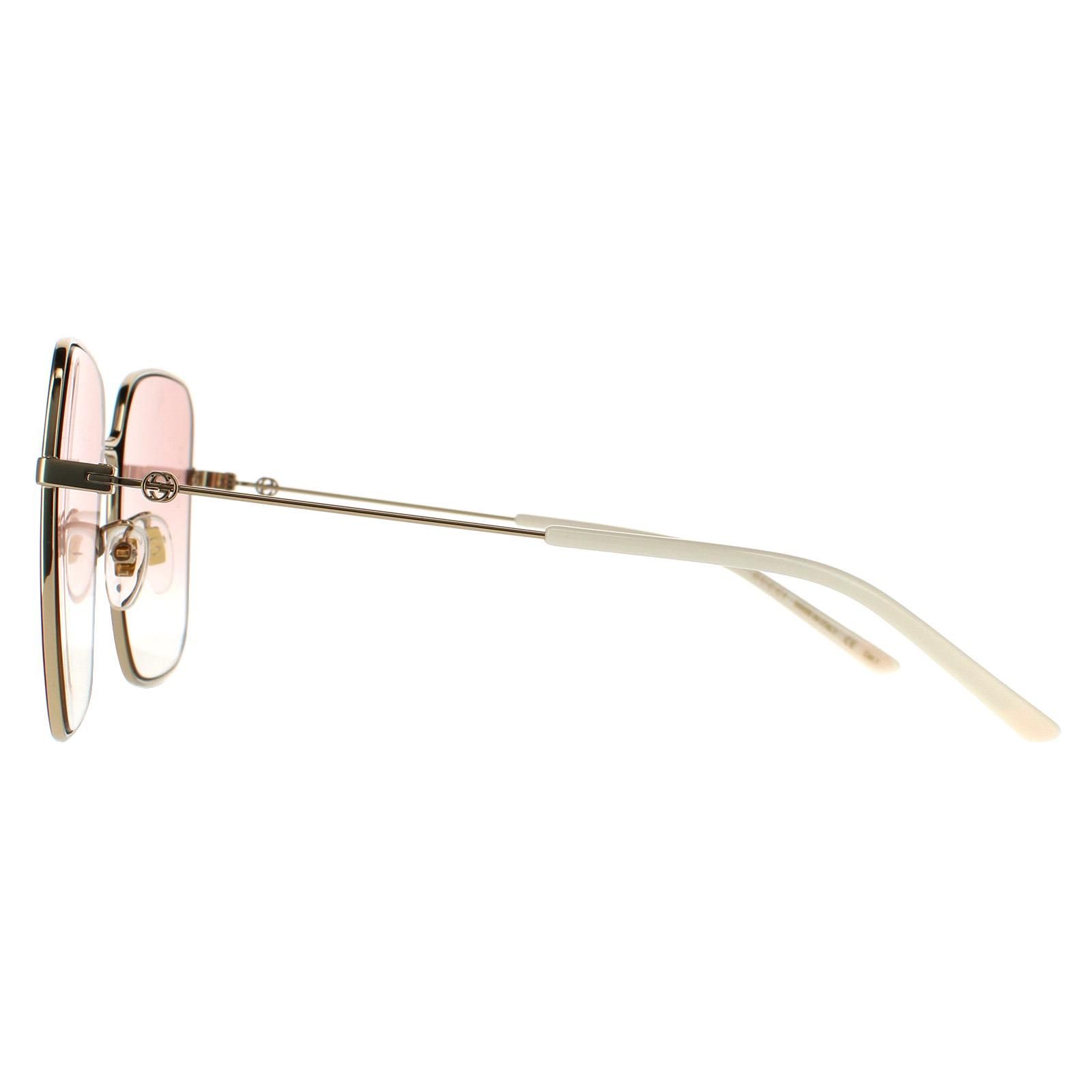 Gucci Square Womens Gold with Green and Red Pink Gradient Sunglasses GG0443S are an oversized square style crafted from lightweight acetate. Adjustable nose pads and plastic temple tips allow a personalised fit. To finish the look slender metal temples feature the Gucci emblem.