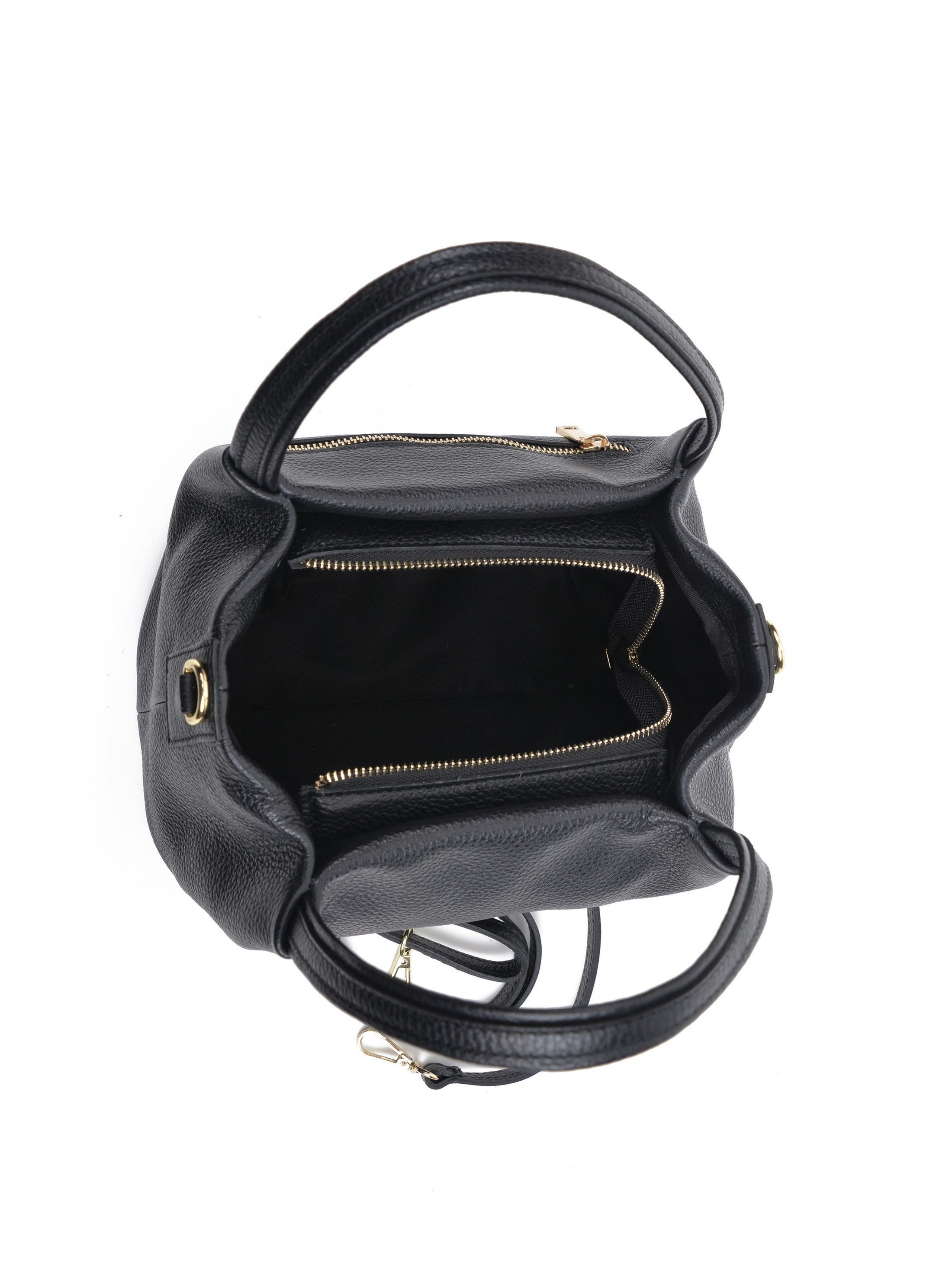 Top Handle Bag
100% cow leather
Single top handle: 20 cm
Top zip closure with flapover lock
Detachable shoulder strap: 120 cm
Dimensions (L): 18x22x10 cm