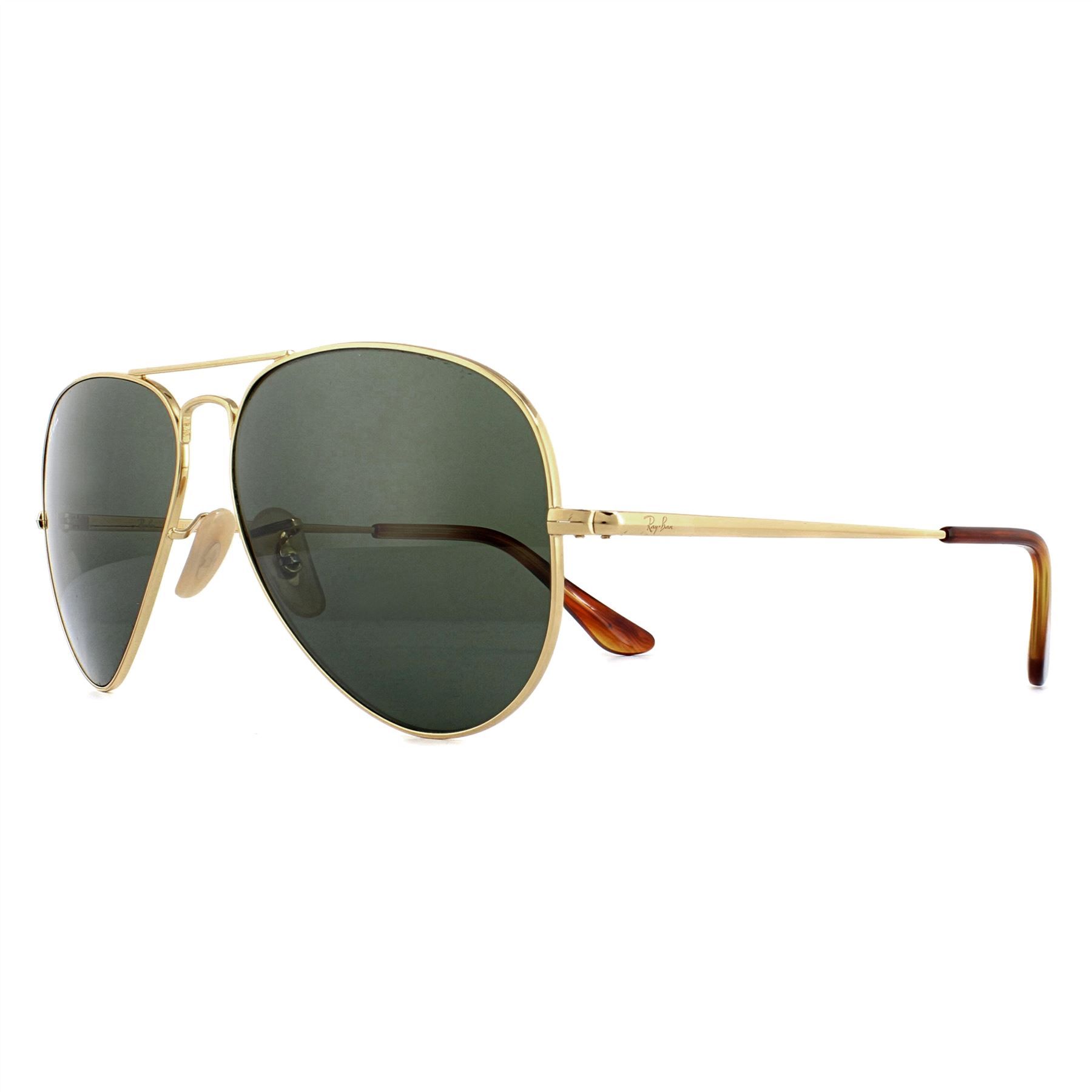 Ray-Ban Sunglasses Aviator Metal II RB3689 914731 Gold Green are an update of the classic Aviator. The 3689 are almost identical to the 3025 Aviator, but with new flat temples. The legendary Aviator is characterised by the iconic teardrop shaped lenses and double bridge. Plastic temple tips and adjustable nose pads ensure comfort and this model is available in two sizes; small and medium so you are guaranteed to find a pair that are perfect for you!