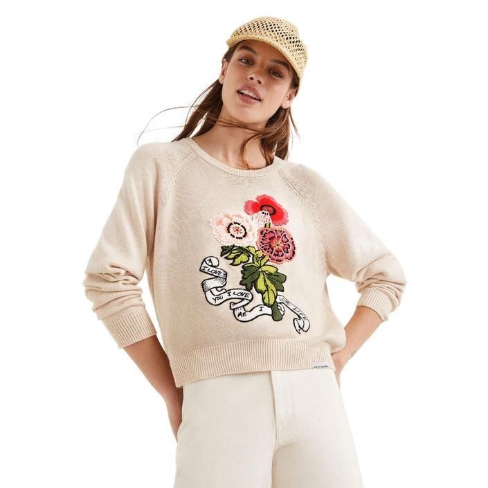 Brand: Desigual
Gender: Women
Type: Knitwear
Season: Spring/Summer

PRODUCT DETAIL
• Color: white
• Pattern: floral
• Fastening: slip on
• Sleeves: long
• Neckline: round neck

COMPOSITION AND MATERIAL
• Composition: -6% wool -40% polyamide -54% viscose 
•  Washing: machine wash at 30°