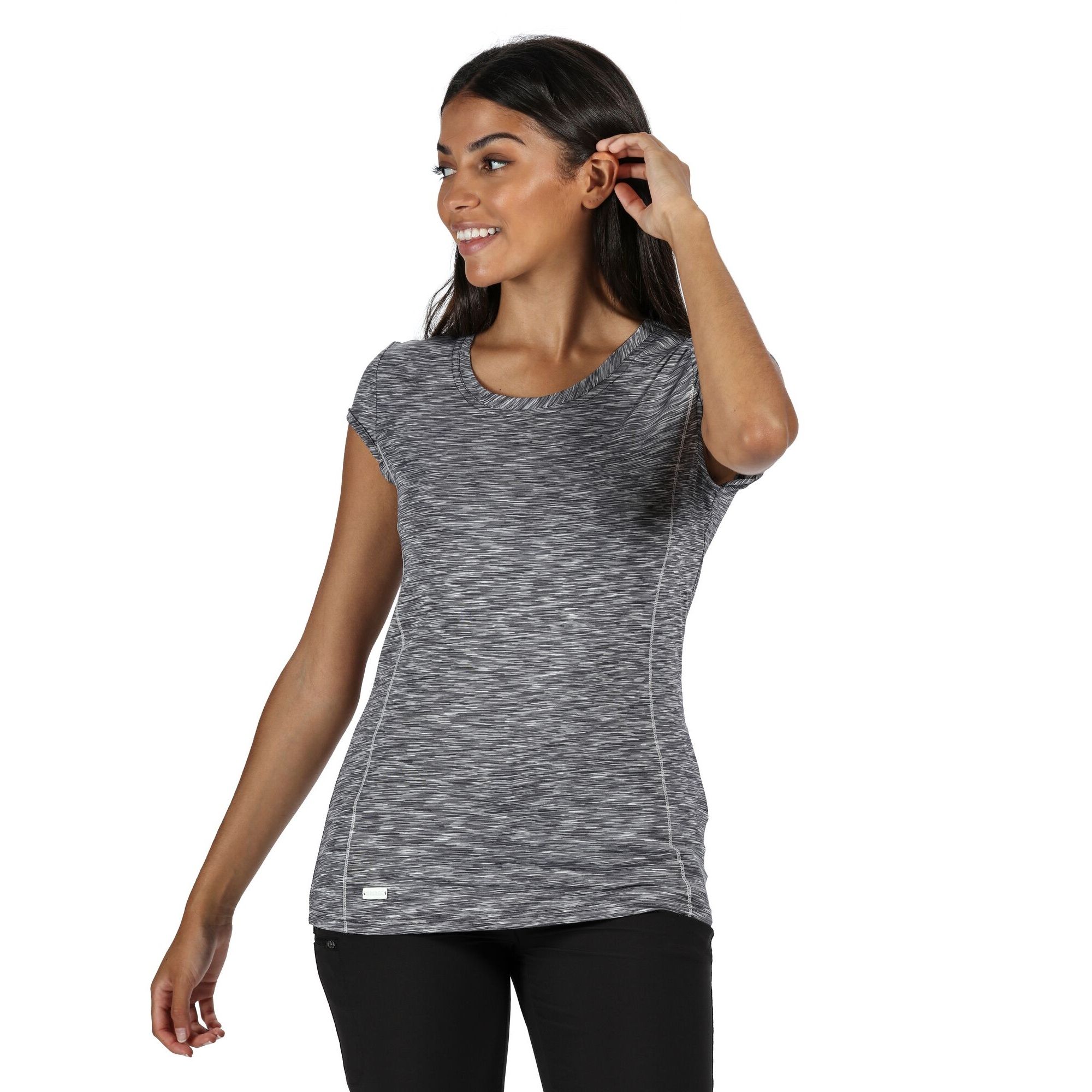 100% polyester. Womens short sleeve t-shirt. Made of soft-touch, marl polyester that efficiently transfers moisture away from your skin for lasting comfort. Designed with a hint of stretch to be form fitting without being tight to allow a natural range of movement during agile hikes and walks. With the Regatta print on the sleeve. Regatta Womens sizing (bust approx): 6 (30in/76cm), 8 (32in/81cm), 10 (34in/86cm), 12 (36in/92cm), 14 (38in/97cm), 16 (40in/102cm), 18 (43in/109cm), 20 (45in/114cm), 22 (48in/122cm), 24 (50in/127cm), 26 (52in/132cm), 28 (54in/137cm), 30 (56in/142cm), 32 (58in/147cm), 34 (60in/152cm), 36 (62in/158cm).