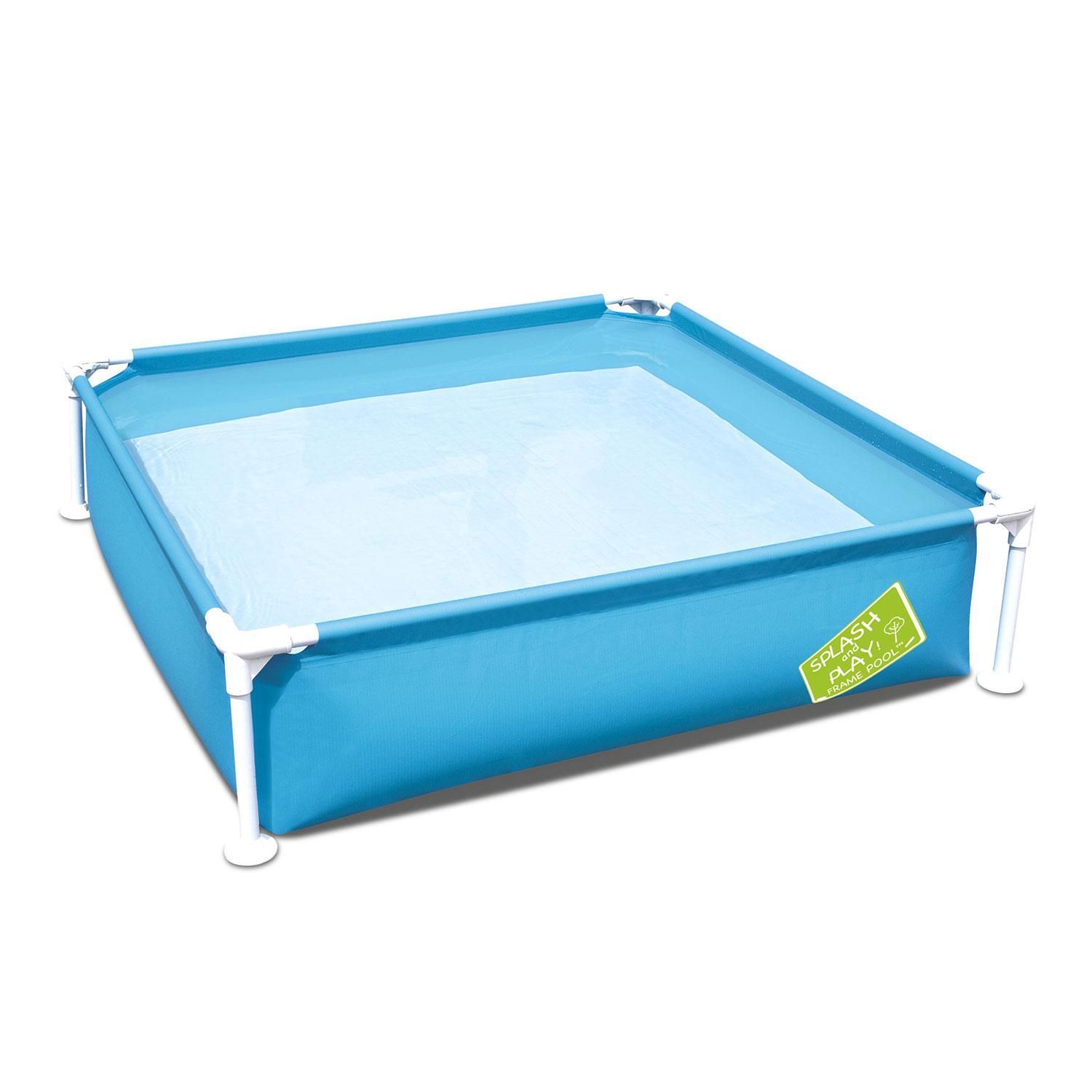 Bestway Splash and Play Rectangular Blue Frame Pool 48'' x 48'' x 12'', 365L.  Designed to get kids moving, grooving and out of the house, the Bestway My First Frame Pool is quality-tested and puts the focus back on fun! This pool is great for kids to splash and play in. This pool is easy to set up and is constructed of rust-resistant metal frames. The pool is easy to take down for storage. Splashing in the sun has never been more fun than with My First Frame Pool!

Features : 
Easy set up
Corrosion resistant metal frames
Easy to take down for off-season storage
Rectangular shape provides more area for swimming and playing
Water Capacity (90%): 365L (96gal.)
Underwater adhesive repair patch 

Installation of Swimming Pool :
It is essential the pool is set up on solid, level ground. If the pool is set up on uneven ground it can cause collapse of the pool and flooding, causing serious personal injury and/or damage to personal property. Setting up on uneven ground will void the warranty and service claims.
Do not set up on driveways, decks, platforms, gravel or asphalt. Ground should be firm enough to withstand the pressure of the water; mud, sand, soft / loose soil or tar are not suitable.
The ground must be cleared of all objects and debris including stones and twigs.


Box Contains :
1 x Bestway 48