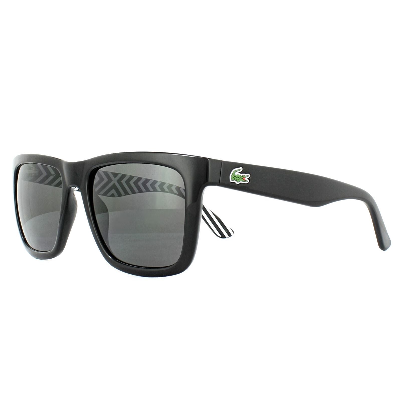 Lacoste Sunglasses L750S 001 Black Grey are a simple style with a classic rectangular look with the instantly recognisable alligator logo on the temple. AN interesting black and white inside pattern completes the look.